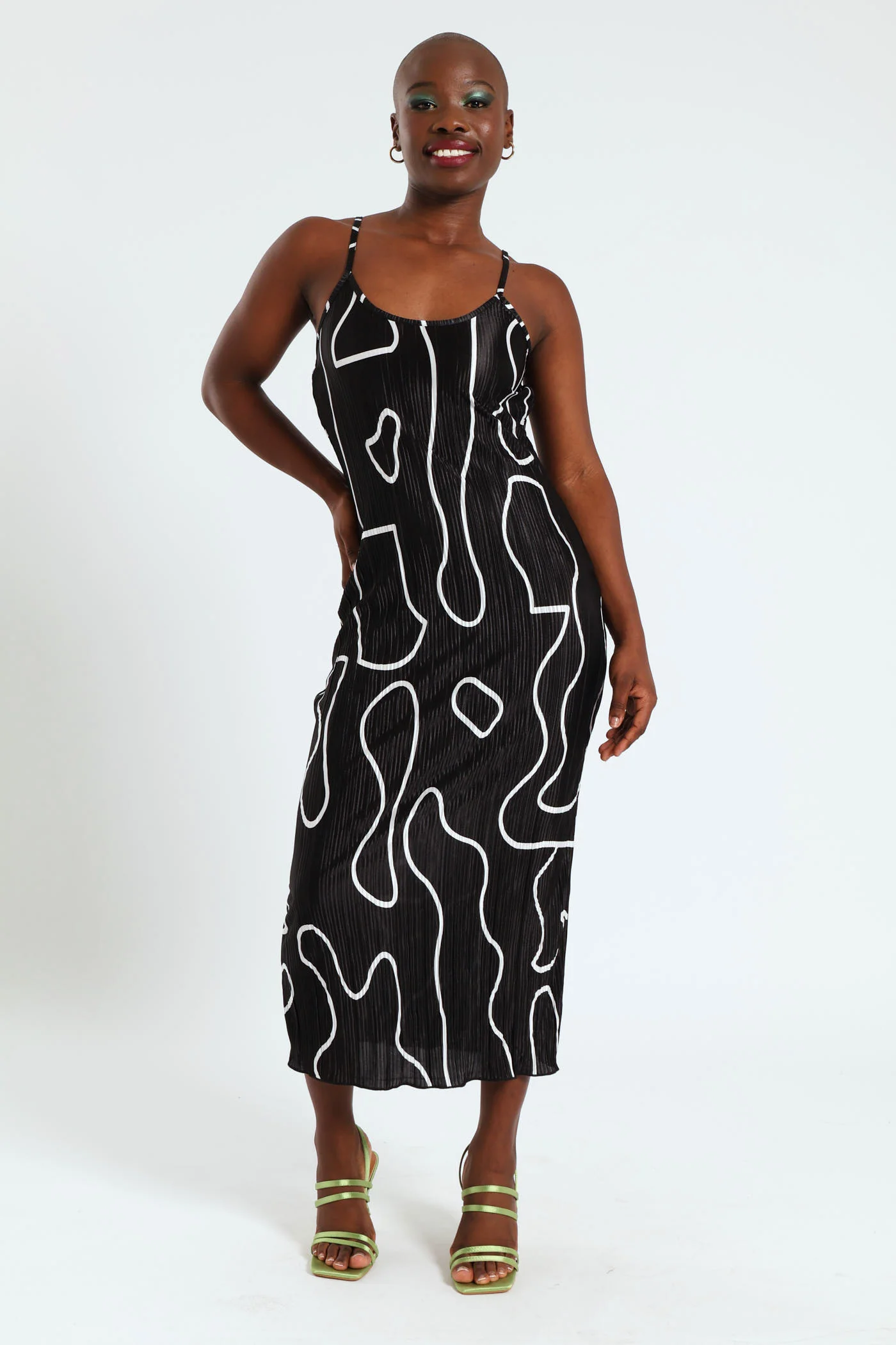 Strappy Bodre Slip Dress - Black/White - Image 2