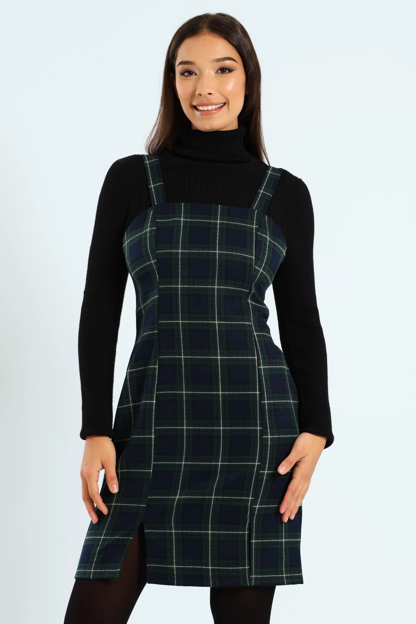 Strappy Check Pinafore Dress - Multi