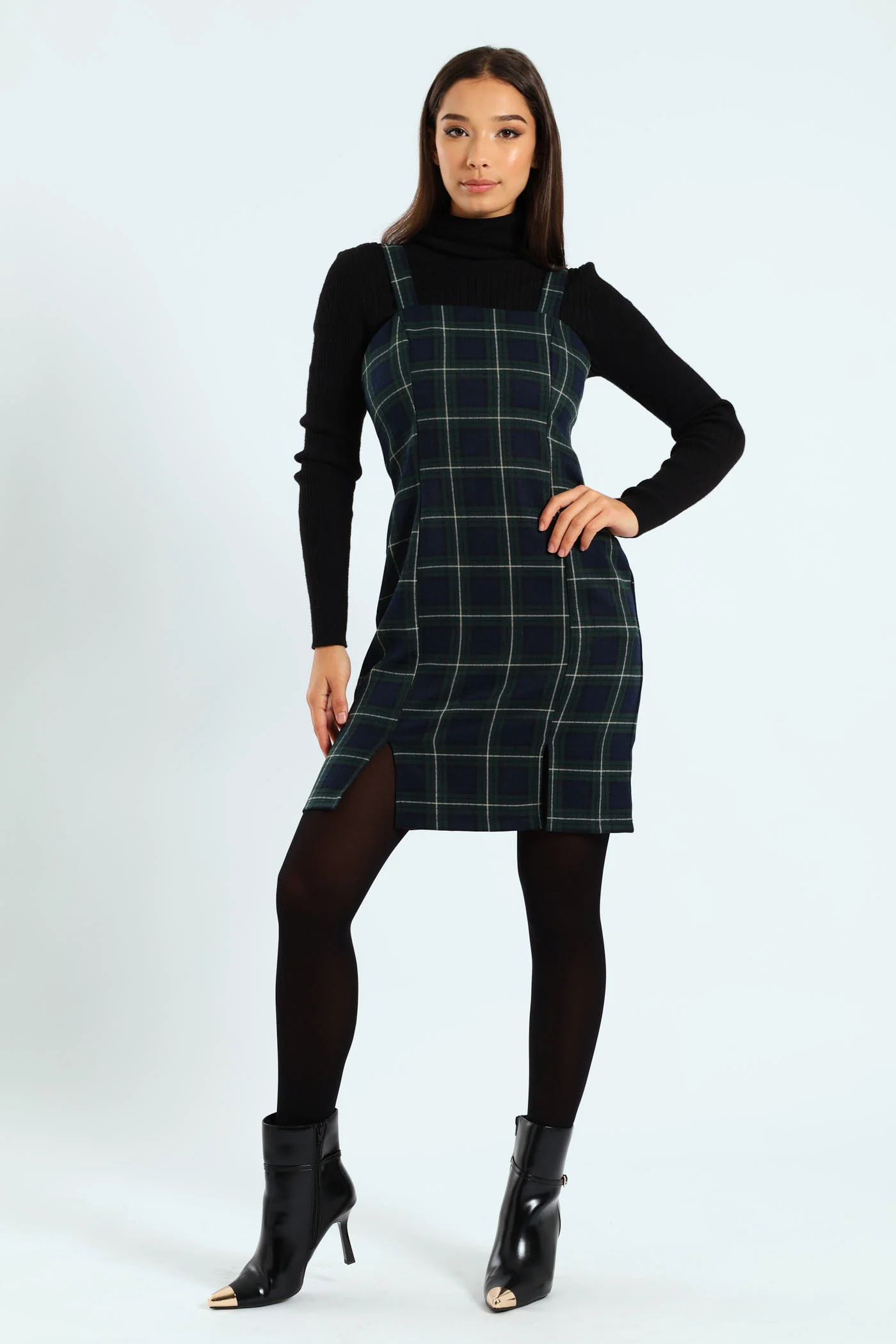 Strappy Check Pinafore Dress - Multi - Image 2