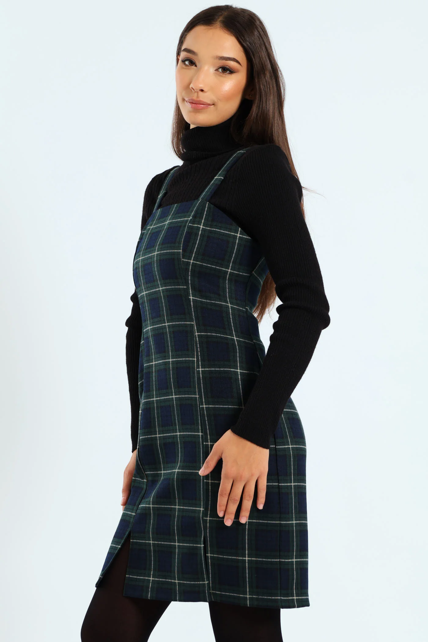 Strappy Check Pinafore Dress - Multi - Image 3