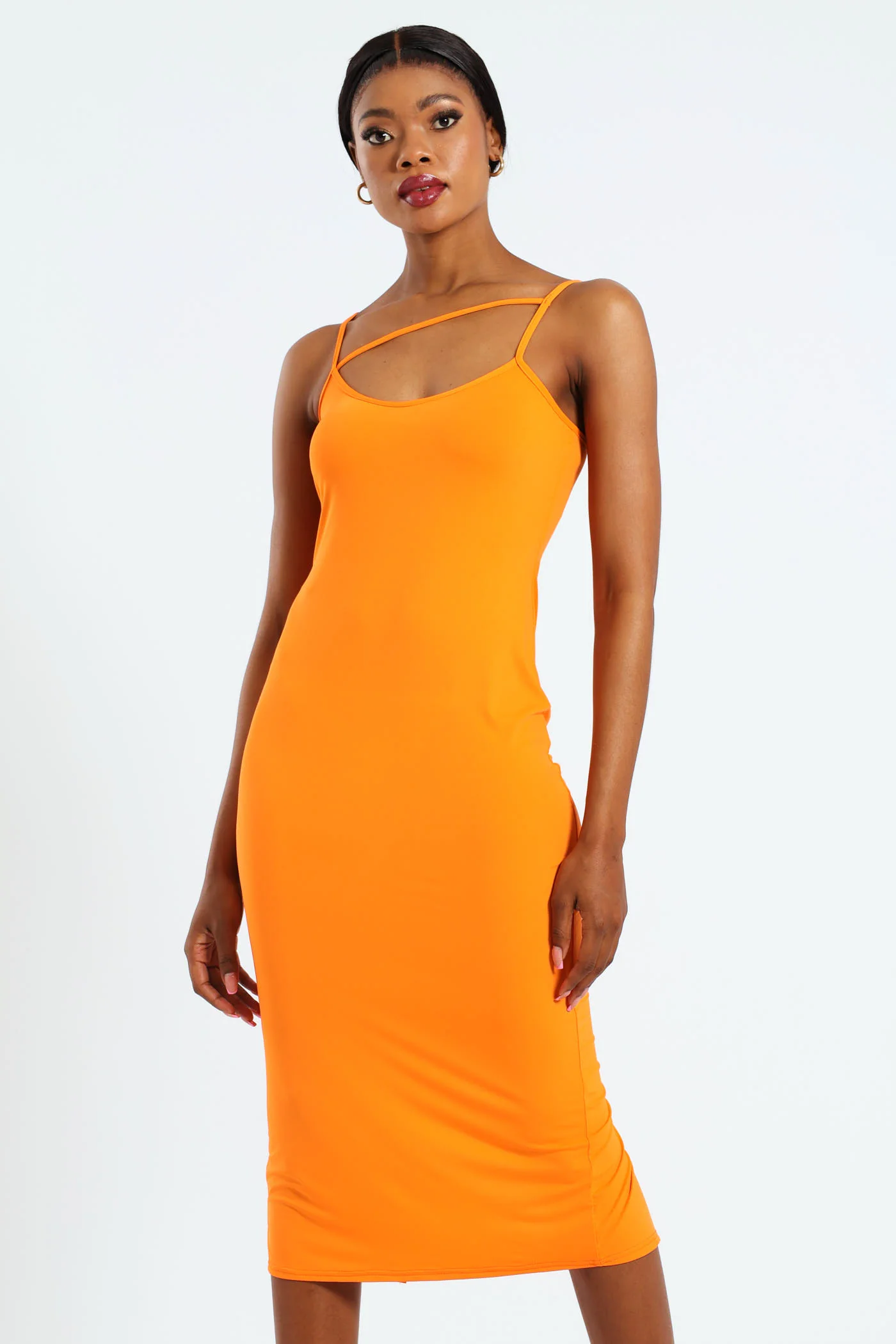 Strappy Chest Detail Bodycon Dress - Orange