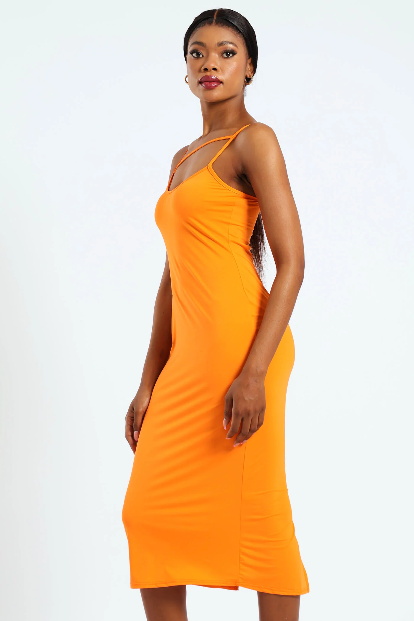 Strappy Chest Detail Bodycon Dress - Orange - Image 4