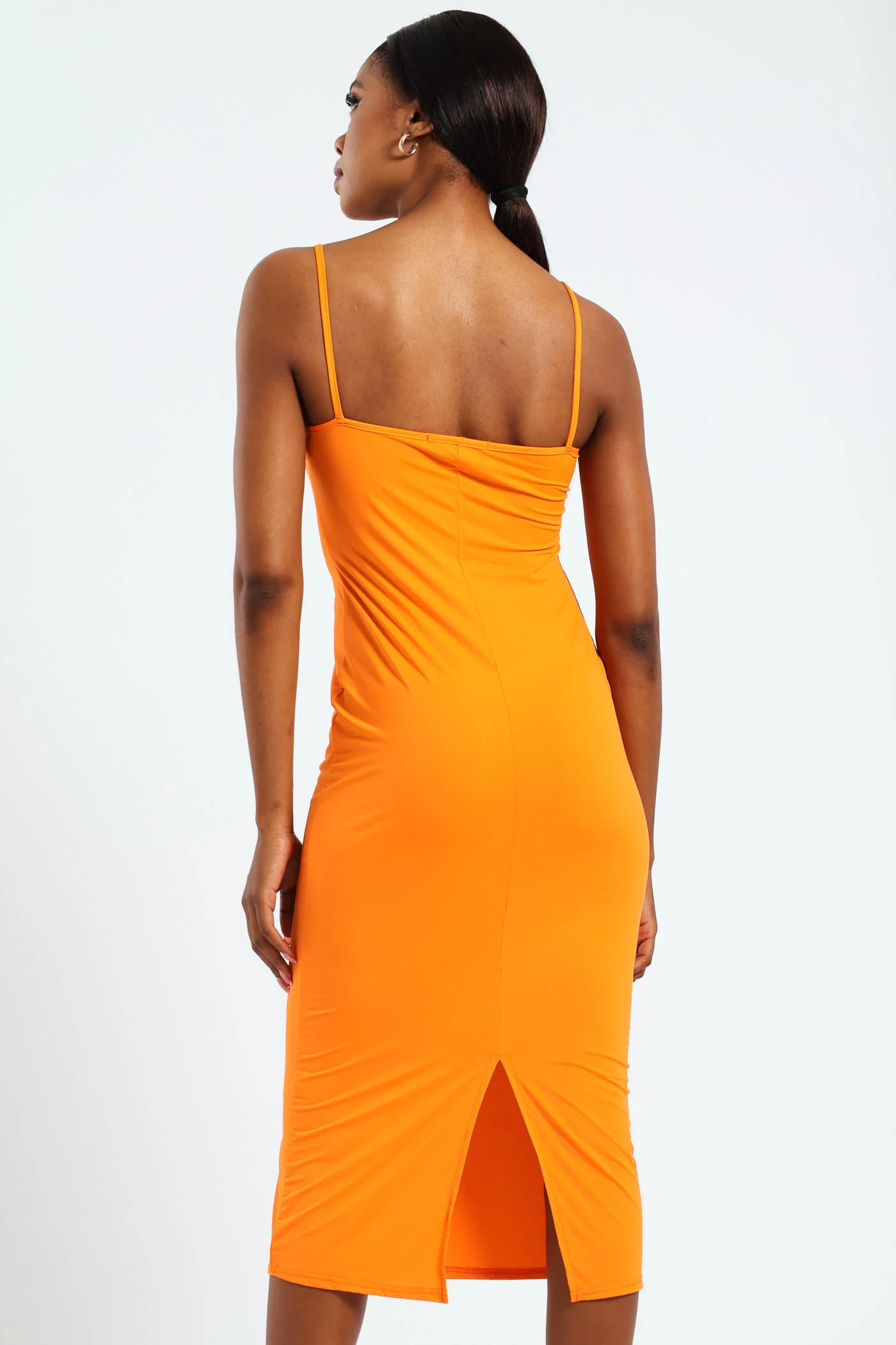 Strappy Chest Detail Bodycon Dress - Orange - Image 5