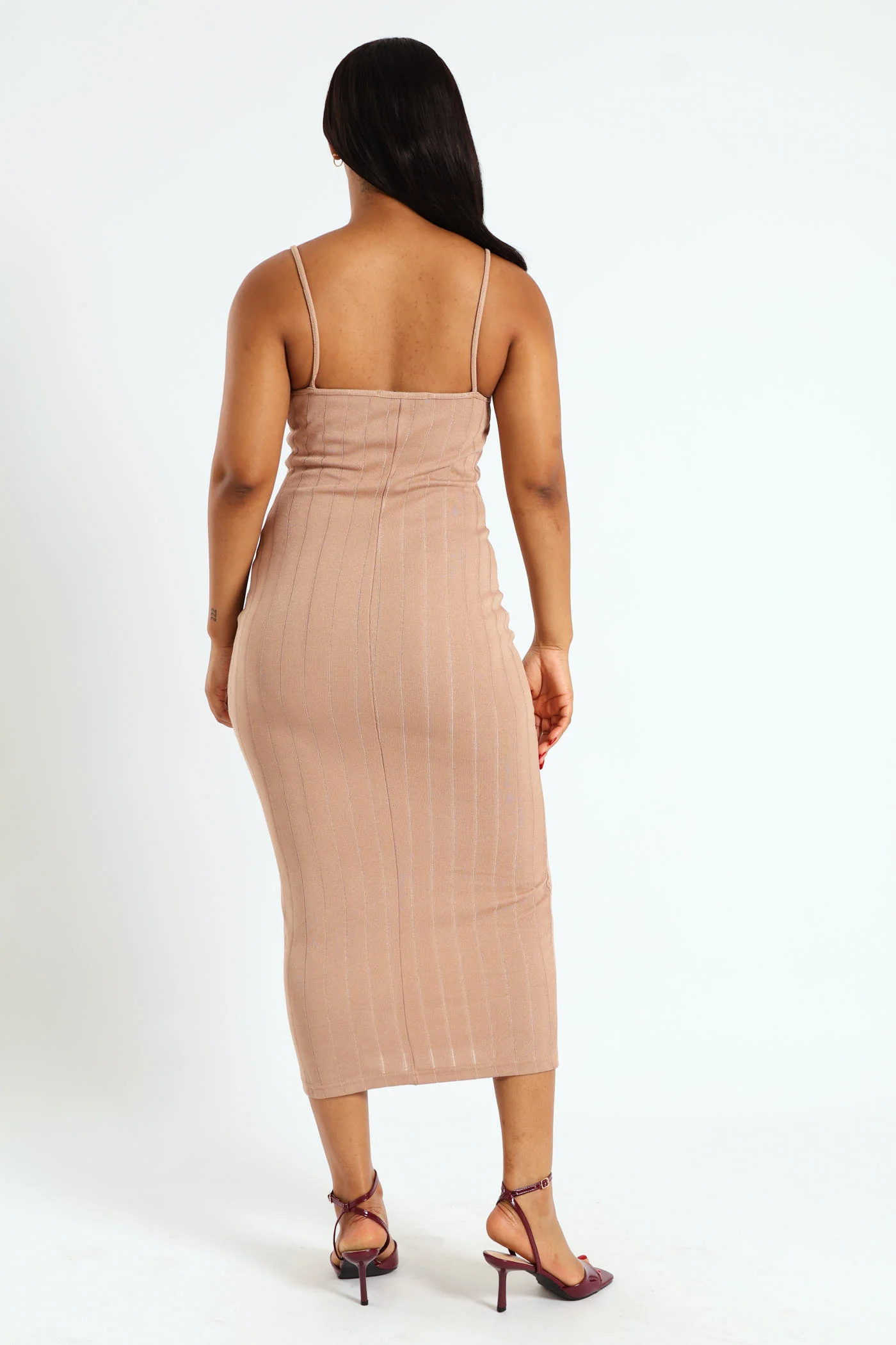 Strappy Cowl Neck Midi Dress - Stone - Image 4