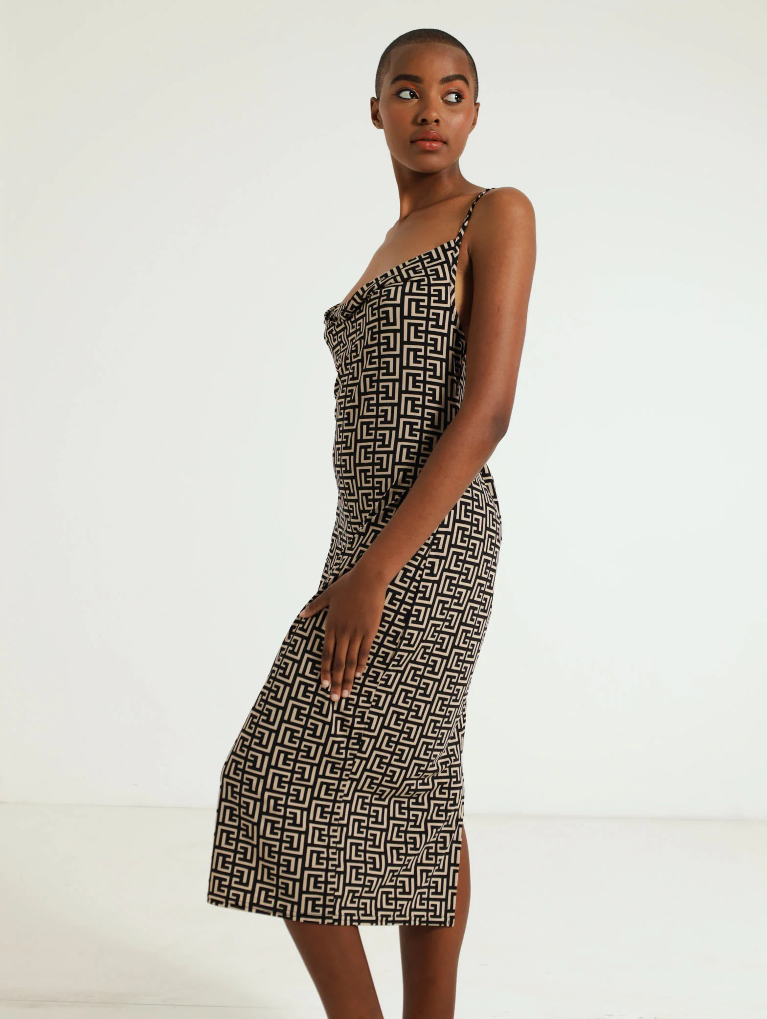 Strappy Cowl Pleated Midi Dress - Image 2