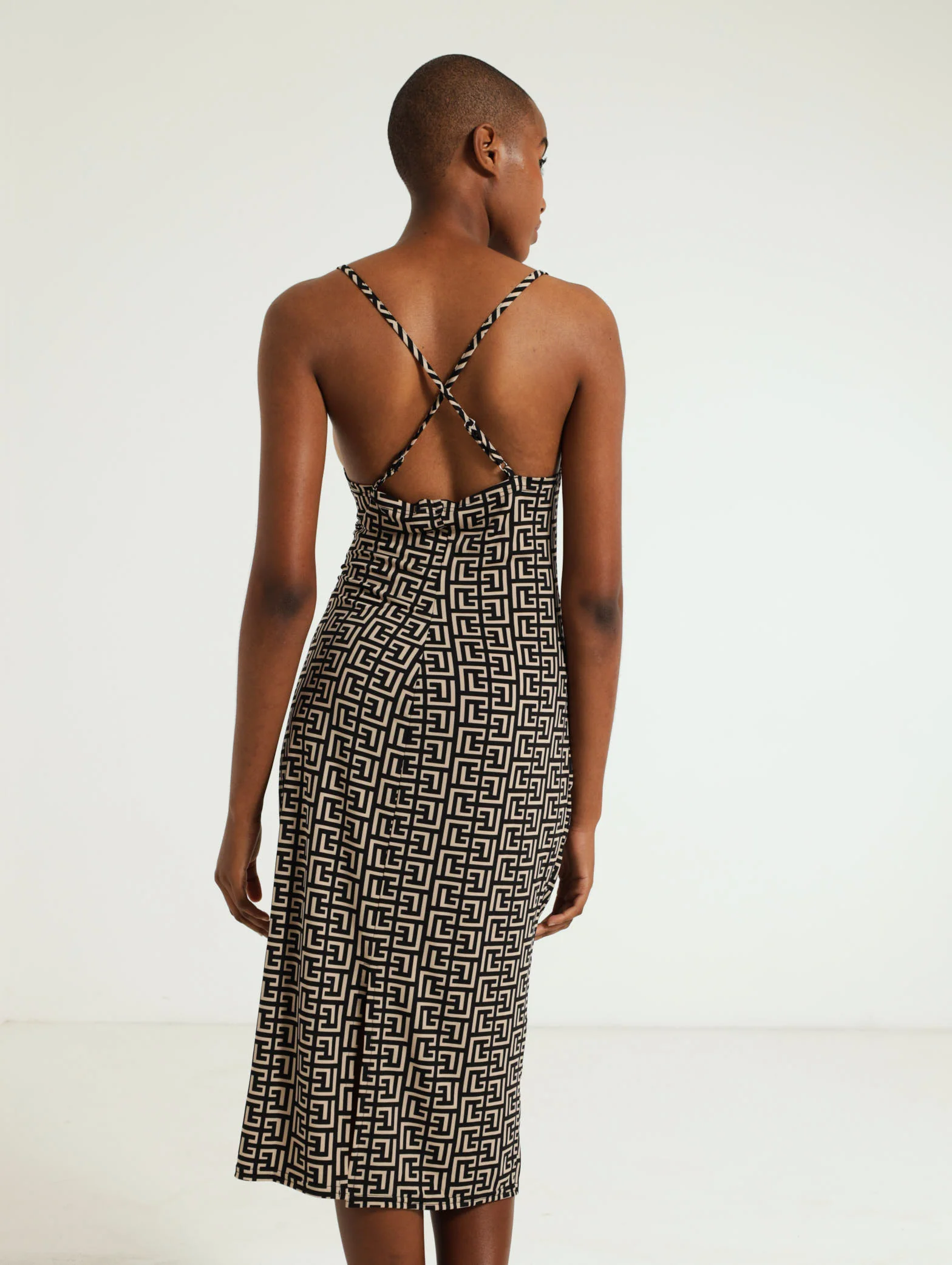 Strappy Cowl Pleated Midi Dress - Image 3