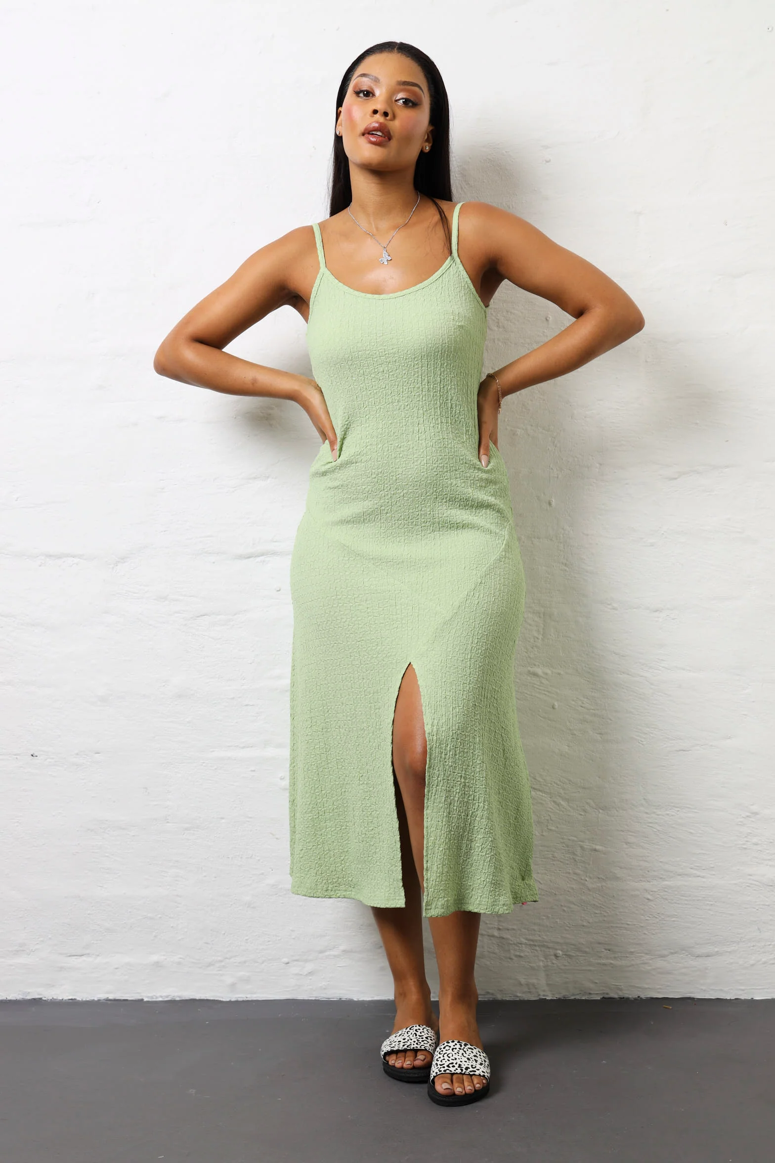 Strappy Crinkle Asymmetrical Hanky Maxi Dress - Mint