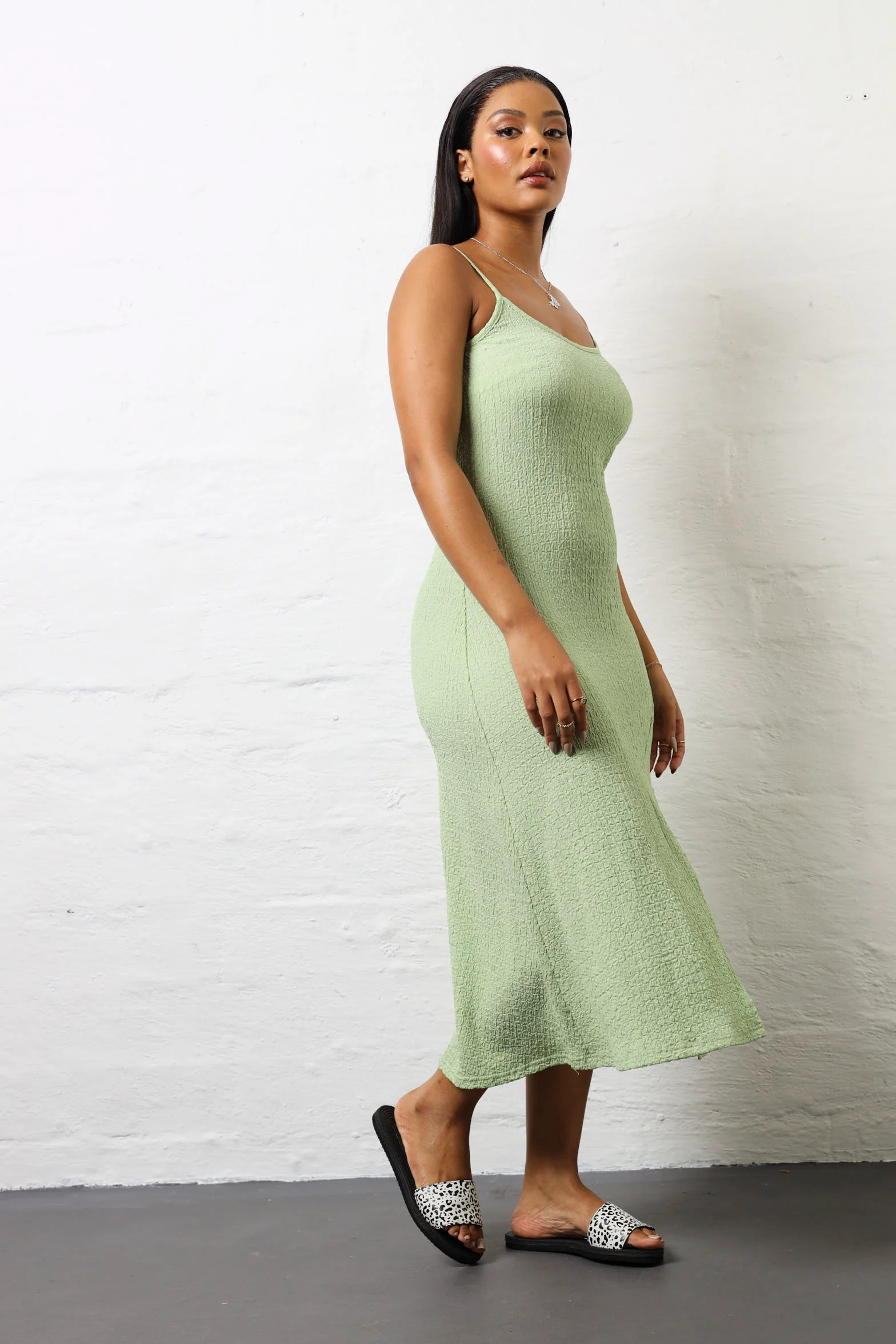 Strappy Crinkle Asymmetrical Hanky Maxi Dress - Mint - Image 2