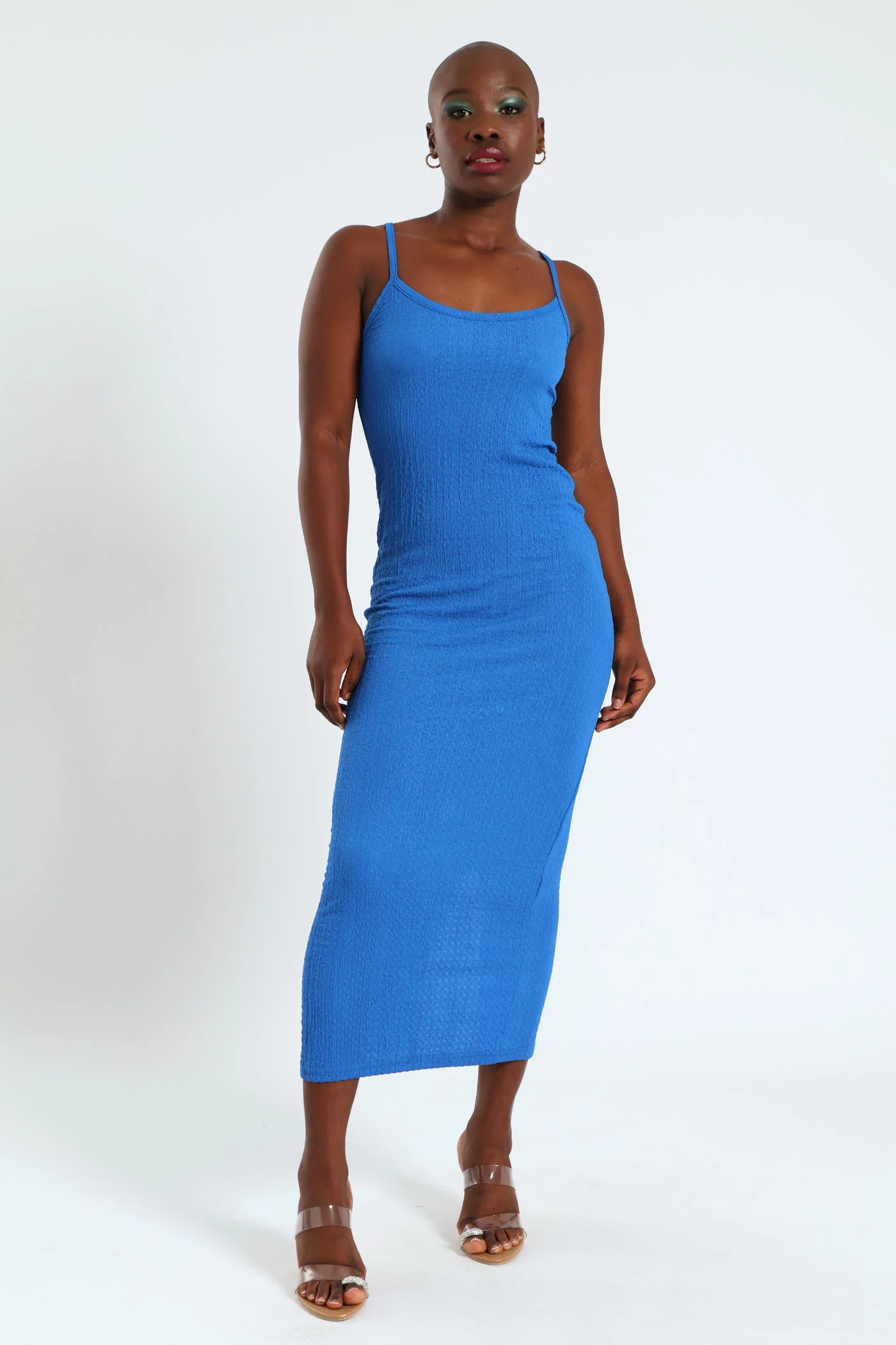 Strappy Crinkle Knit Midaxi Dress - Cobalt Blue