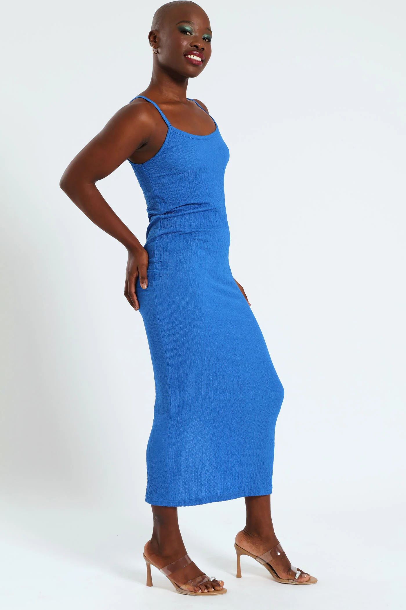Strappy Crinkle Knit Midaxi Dress - Cobalt Blue - Image 2