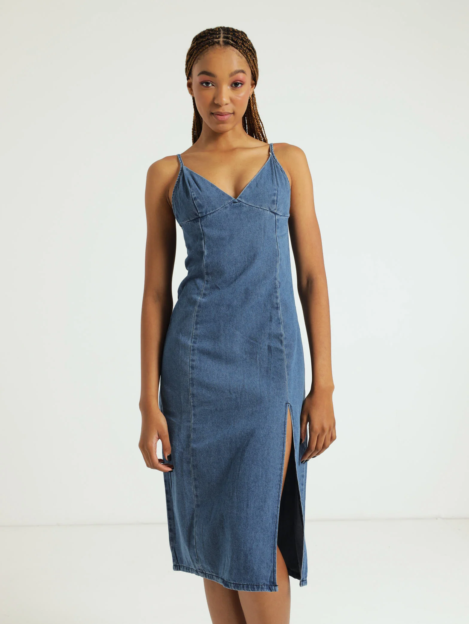 Strappy Denim Midi Dress - Ink