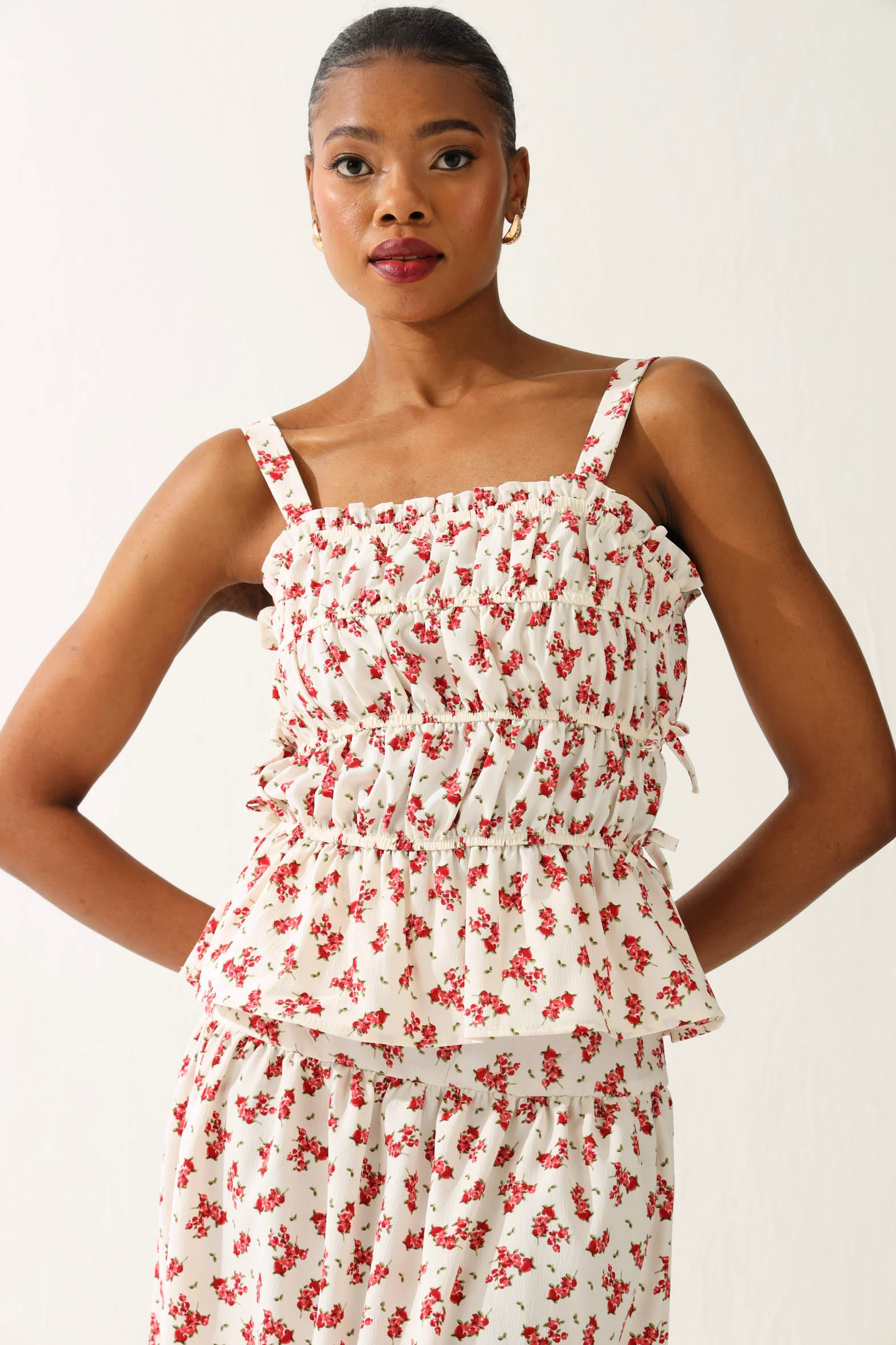 Strappy Elastic Detail Floral Top - Multi - Image 2