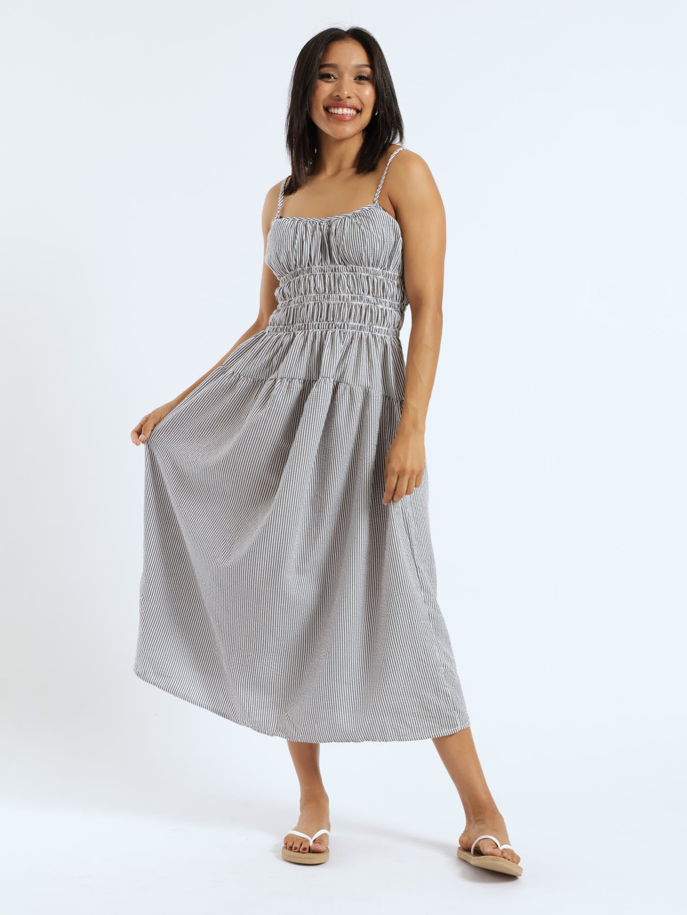 Strappy Elastic Detail Maxi Dress - Black/White