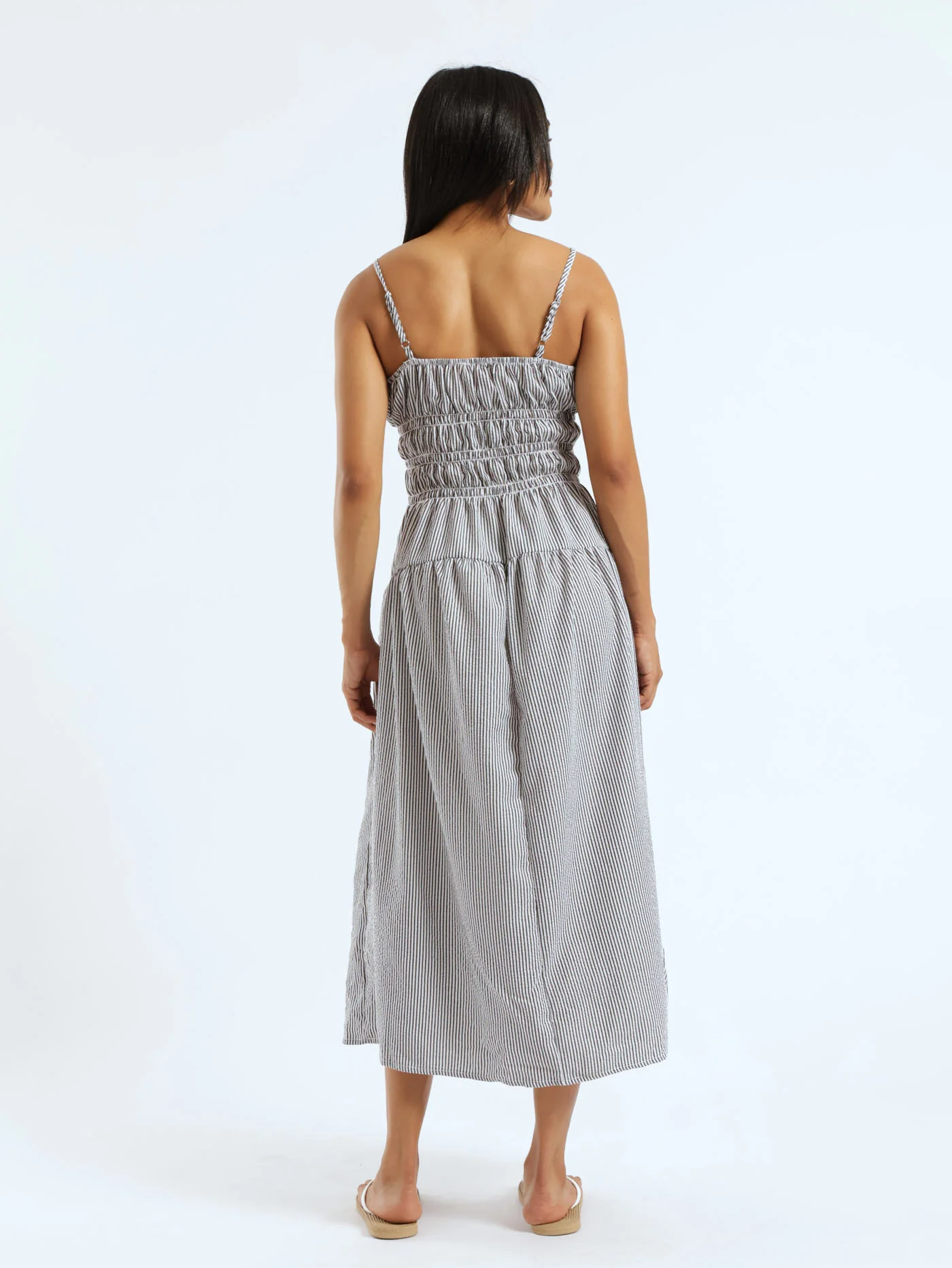 Strappy Elastic Detail Maxi Dress - Black/White - Image 2