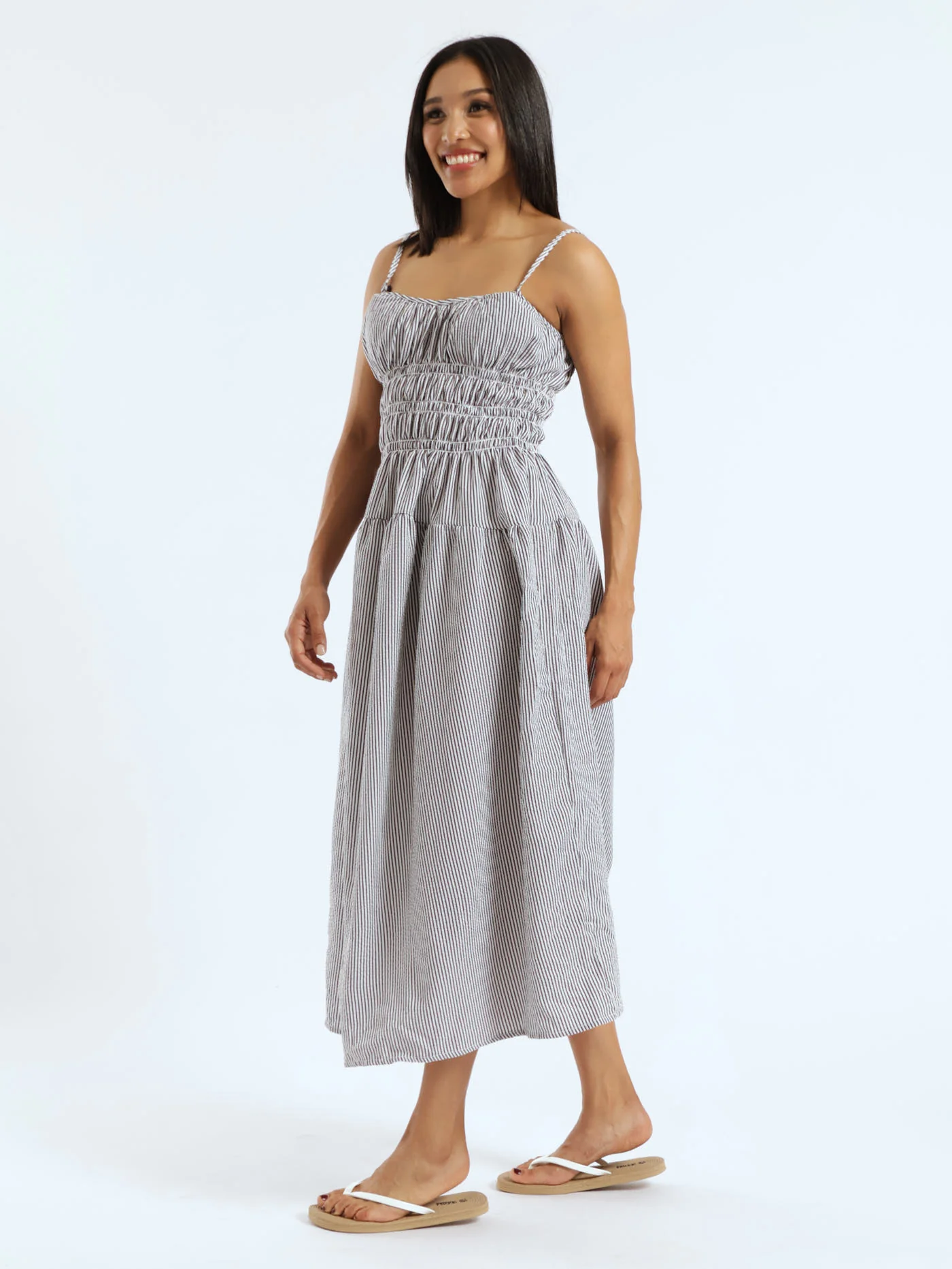 Strappy Elastic Detail Maxi Dress - Black/White - Image 4