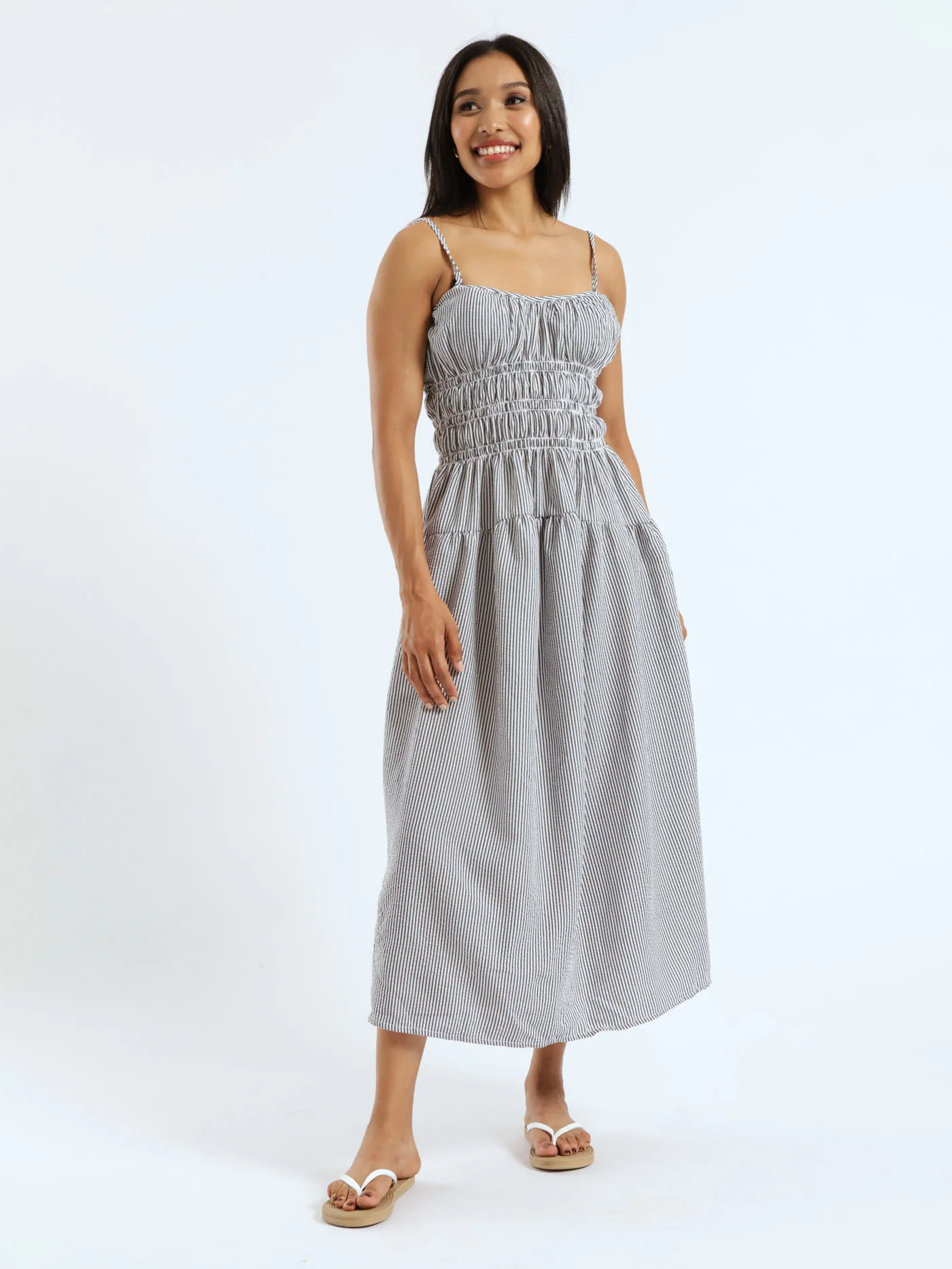 Strappy Elastic Detail Maxi Dress - Black/White - Image 5