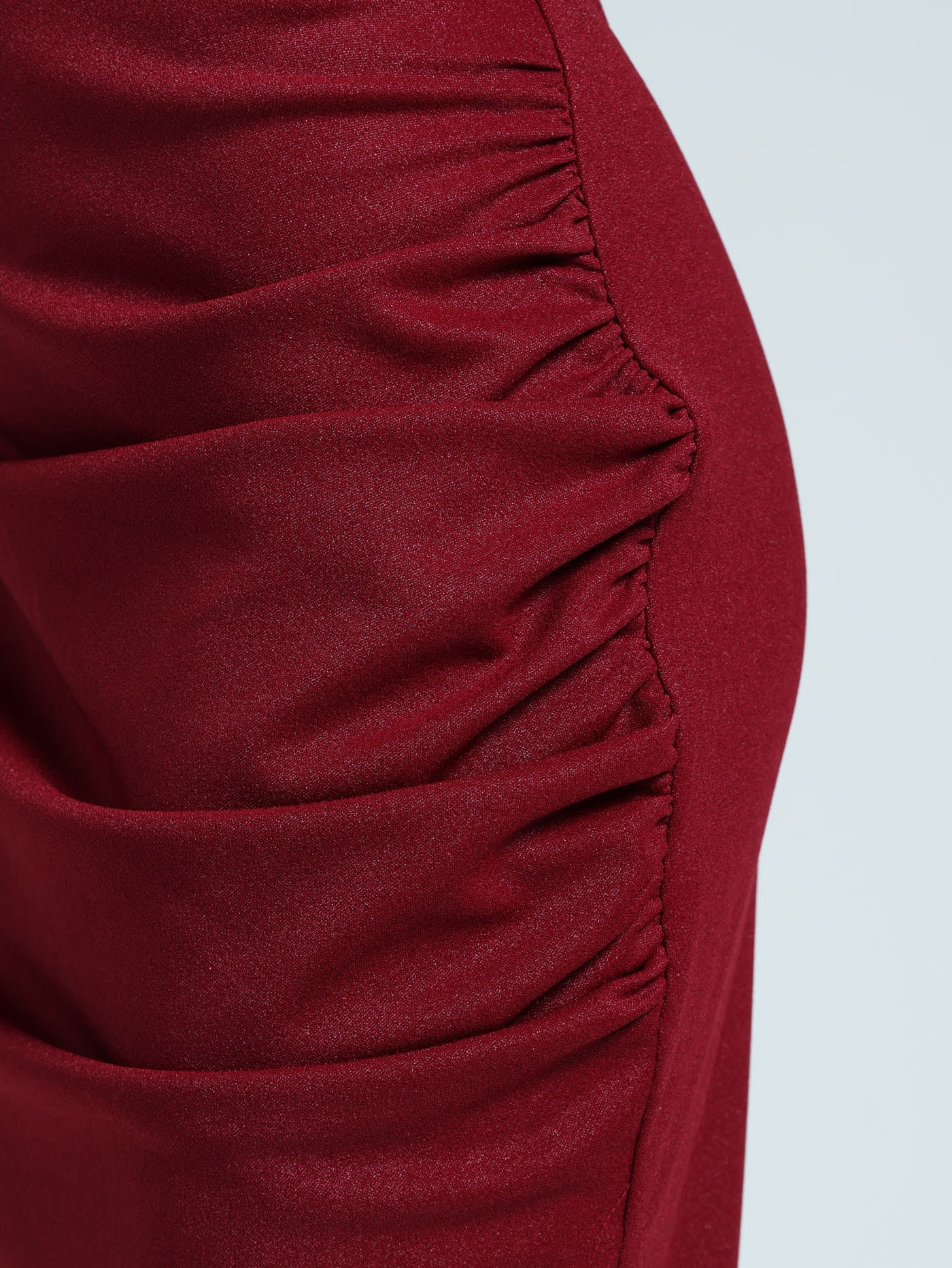 Strappy Gauged Side Slit Hem Dress - Red - Image 4