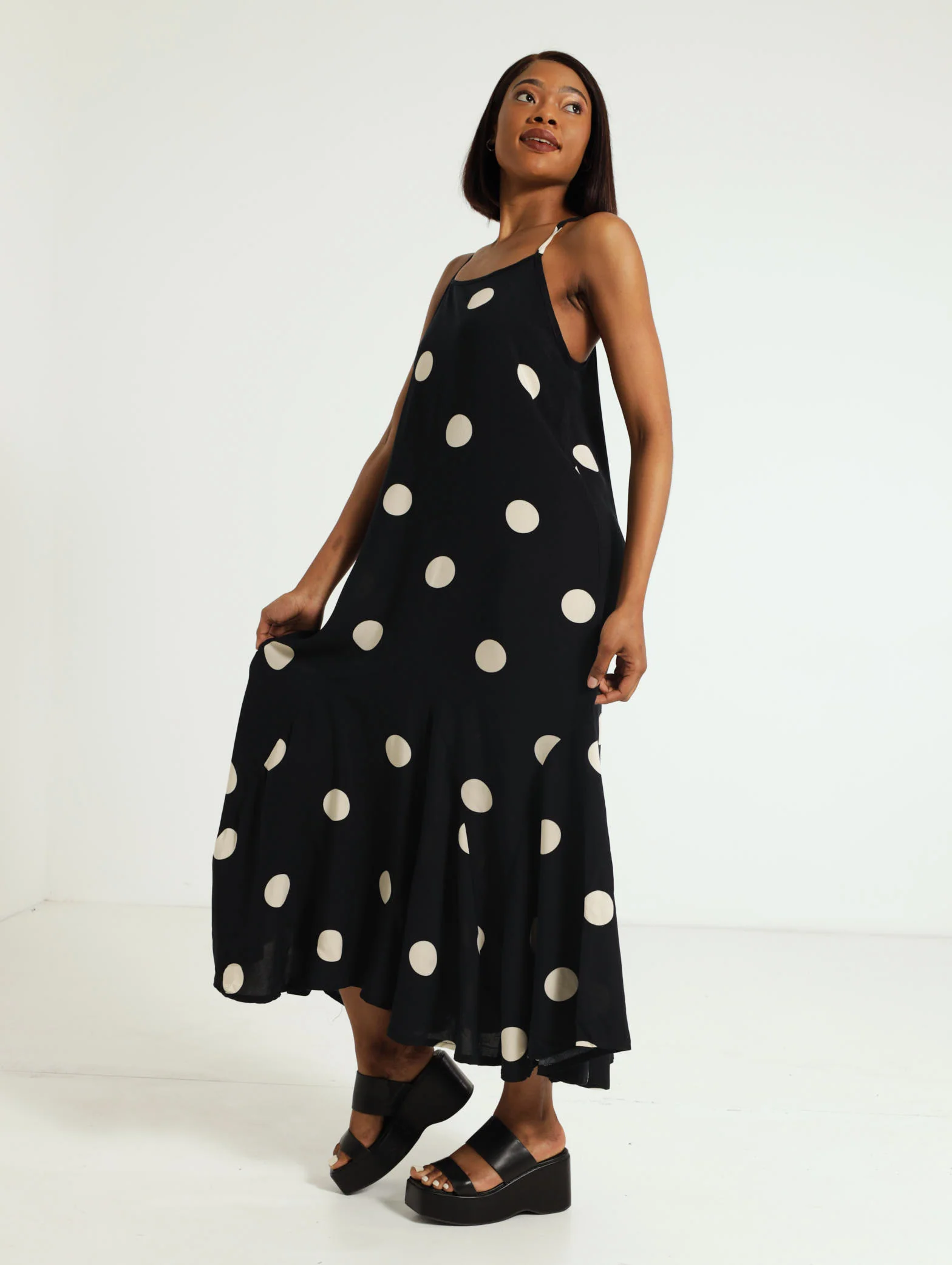 Strappy Large Polka Hanky Hem Dress - Image 2