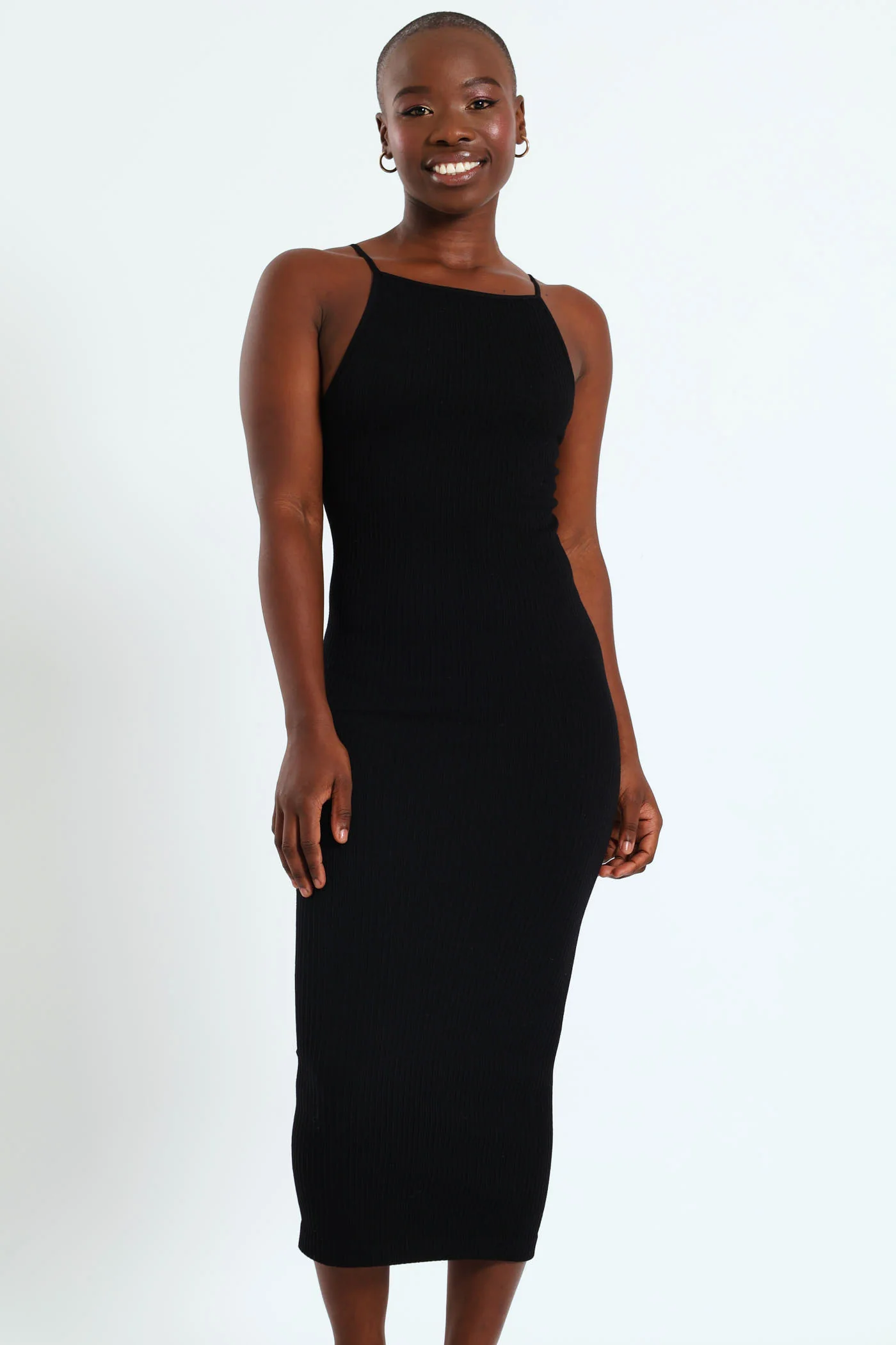 Strappy Low Back Seamless Midaxi Dress - Black