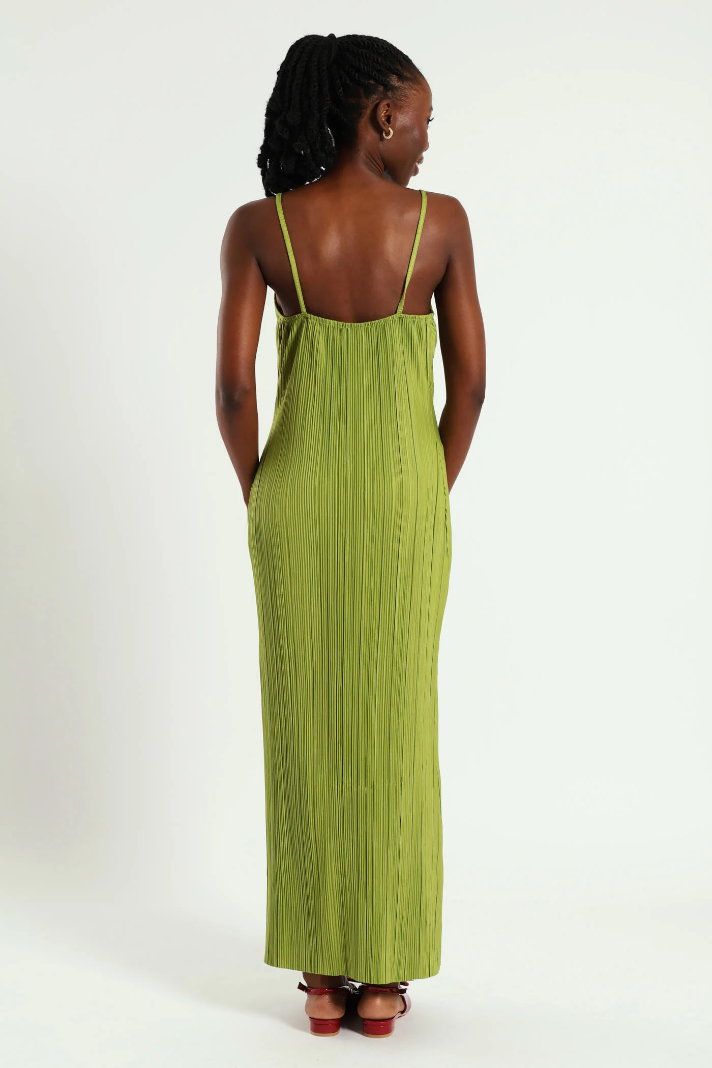 Strappy Maxi Flare Hem Bodre Dress - Chartreuse - Image 2