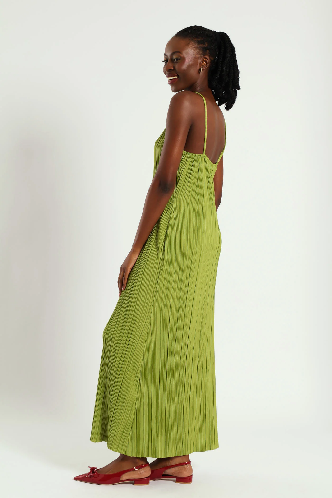 Strappy Maxi Flare Hem Bodre Dress - Chartreuse - Image 3