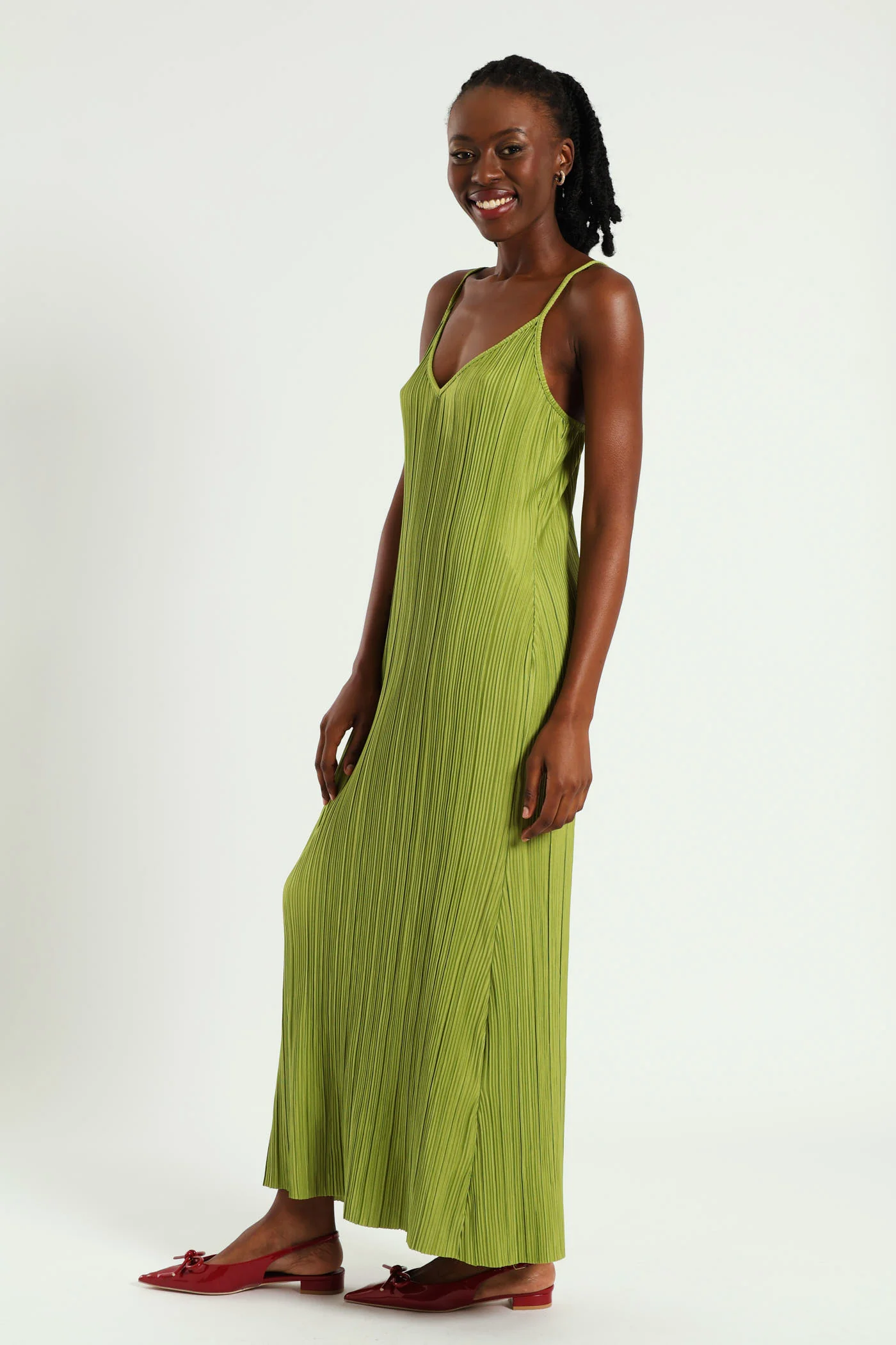Strappy Maxi Flare Hem Bodre Dress - Chartreuse - Image 4