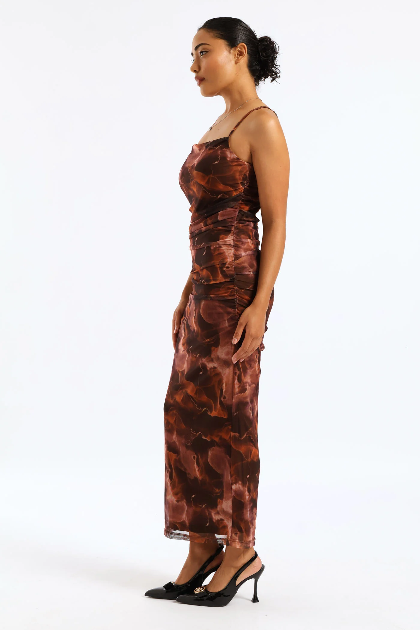 Strappy Mesh Ruched Midi Dress - Multi - Image 3