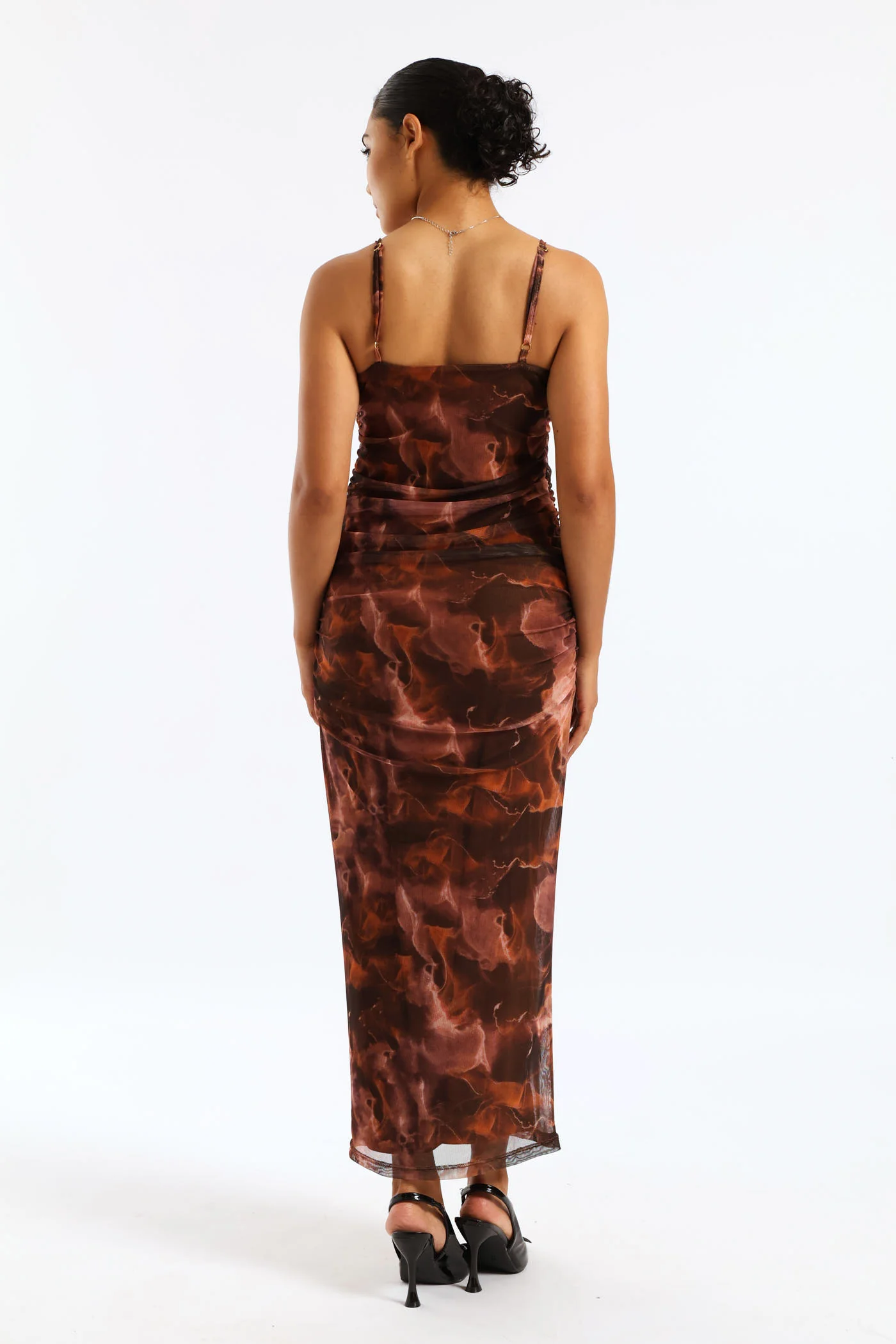 Strappy Mesh Ruched Midi Dress - Multi - Image 5