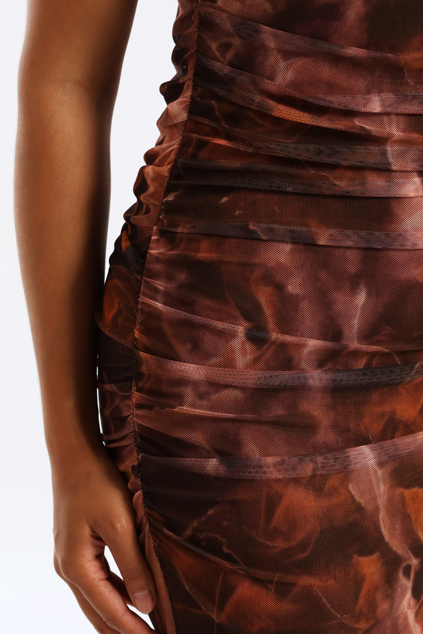 Strappy Mesh Ruched Midi Dress - Multi - Image 6