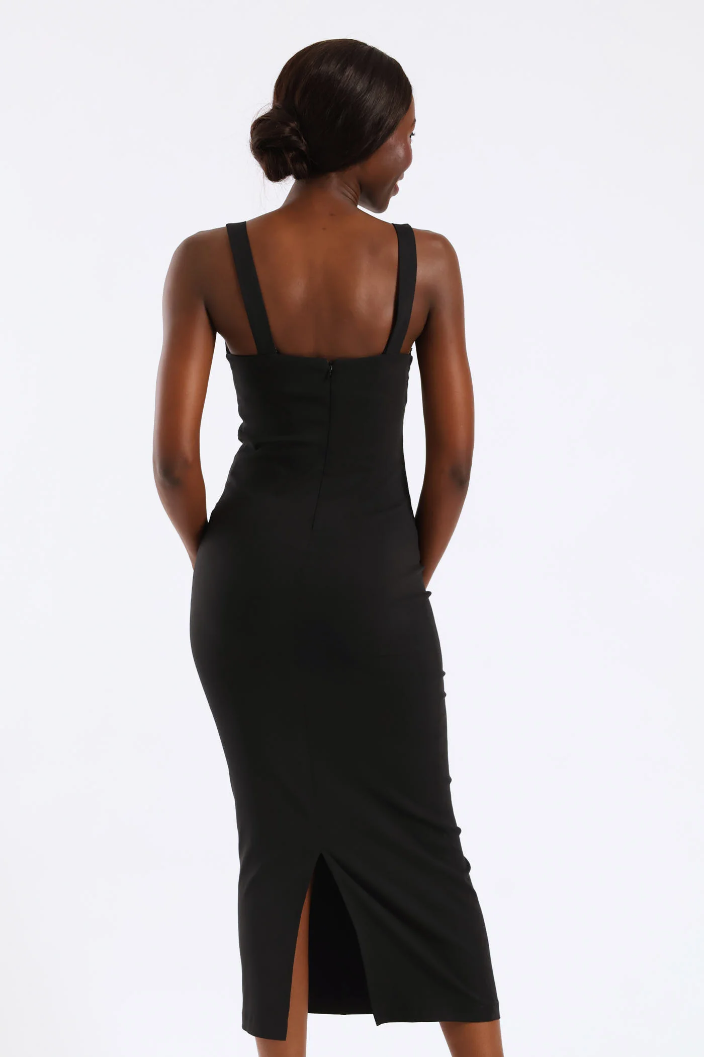 Strappy Panelled Bodycon Dress - Black - Image 2