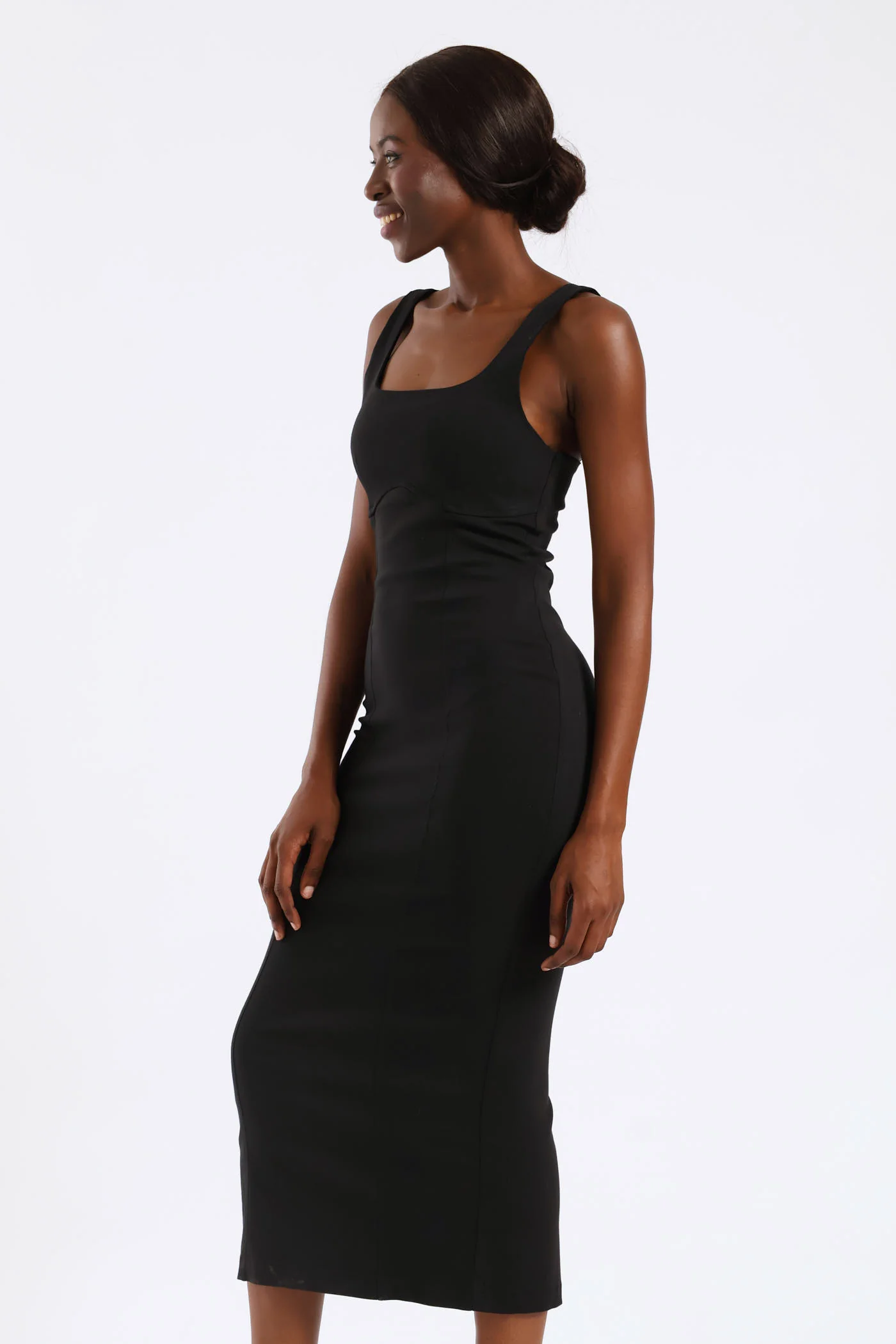 Strappy Panelled Bodycon Dress - Black - Image 3