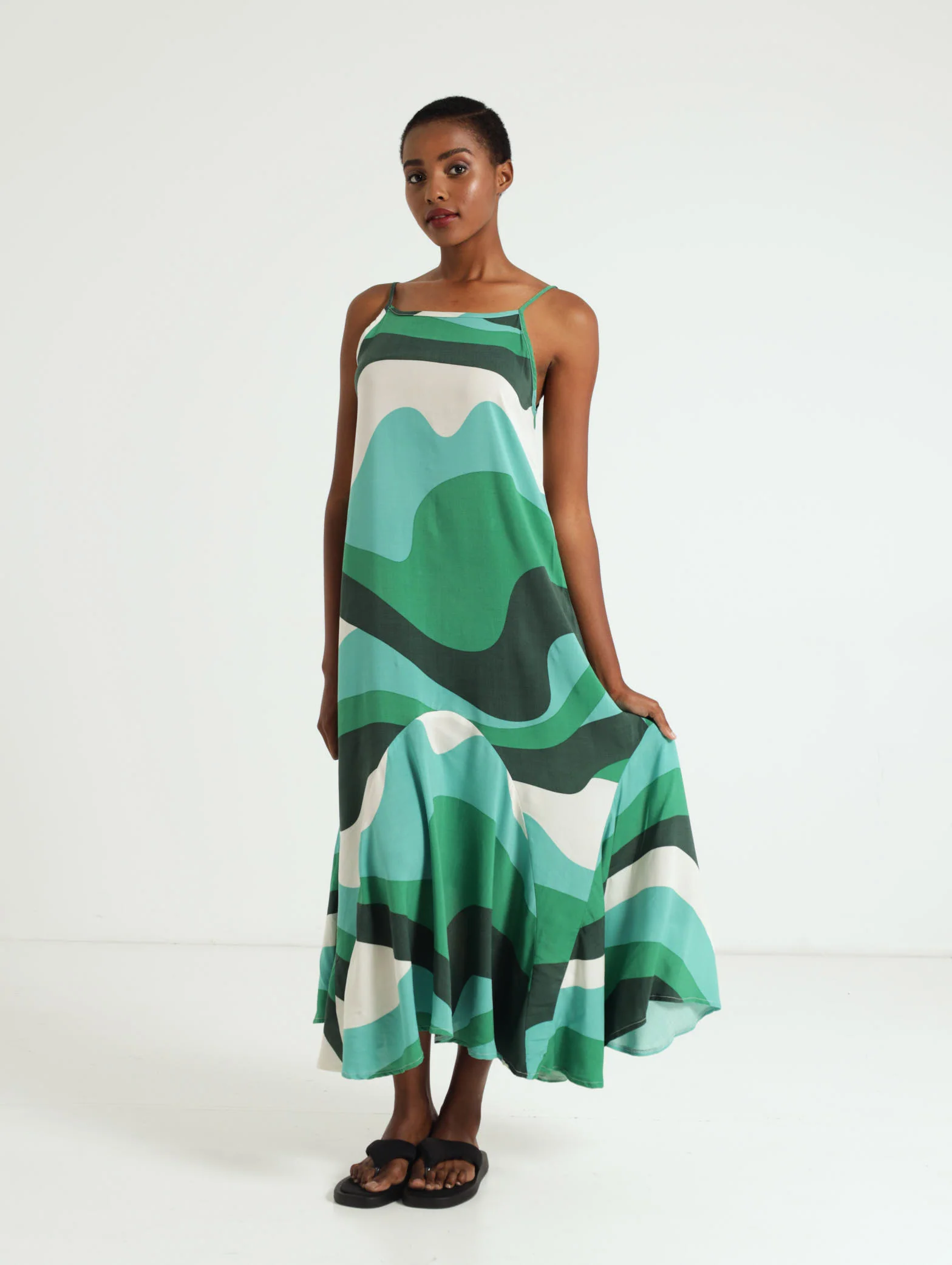 Strappy Printed Hanky Hem Dress