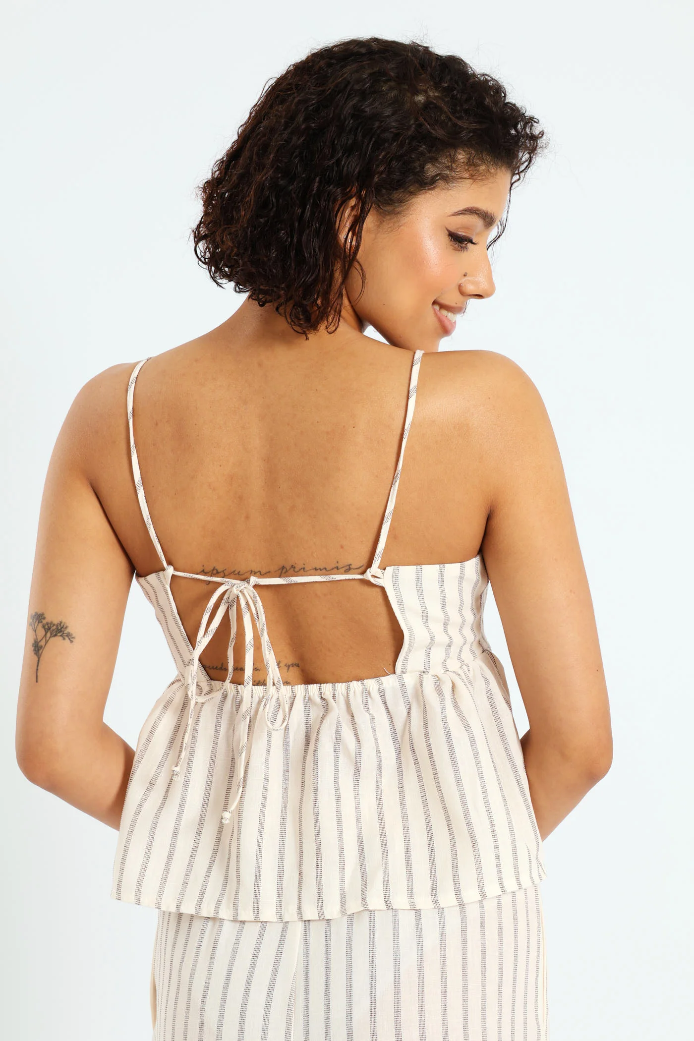 Strappy Printed Linen Look Peplum Top - Multi - Image 4