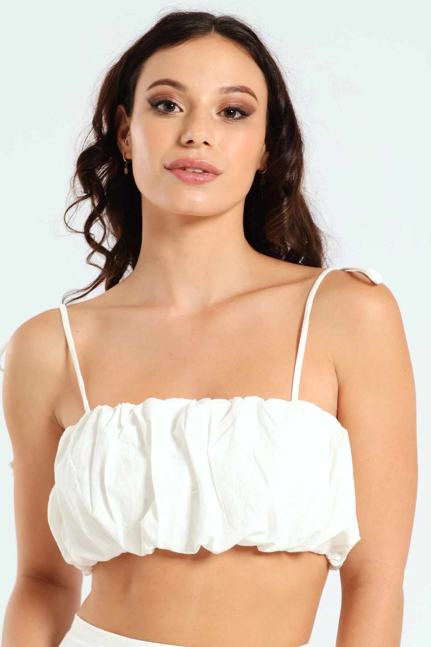 Strappy Ruched Crop Top - White