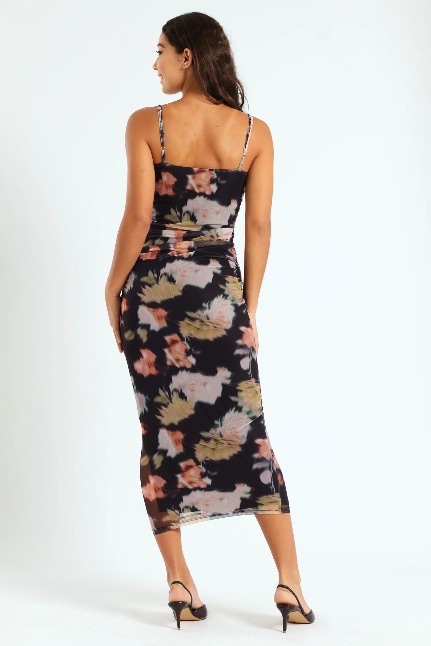 Strappy Ruched Mesh Dress - Multi - Image 4
