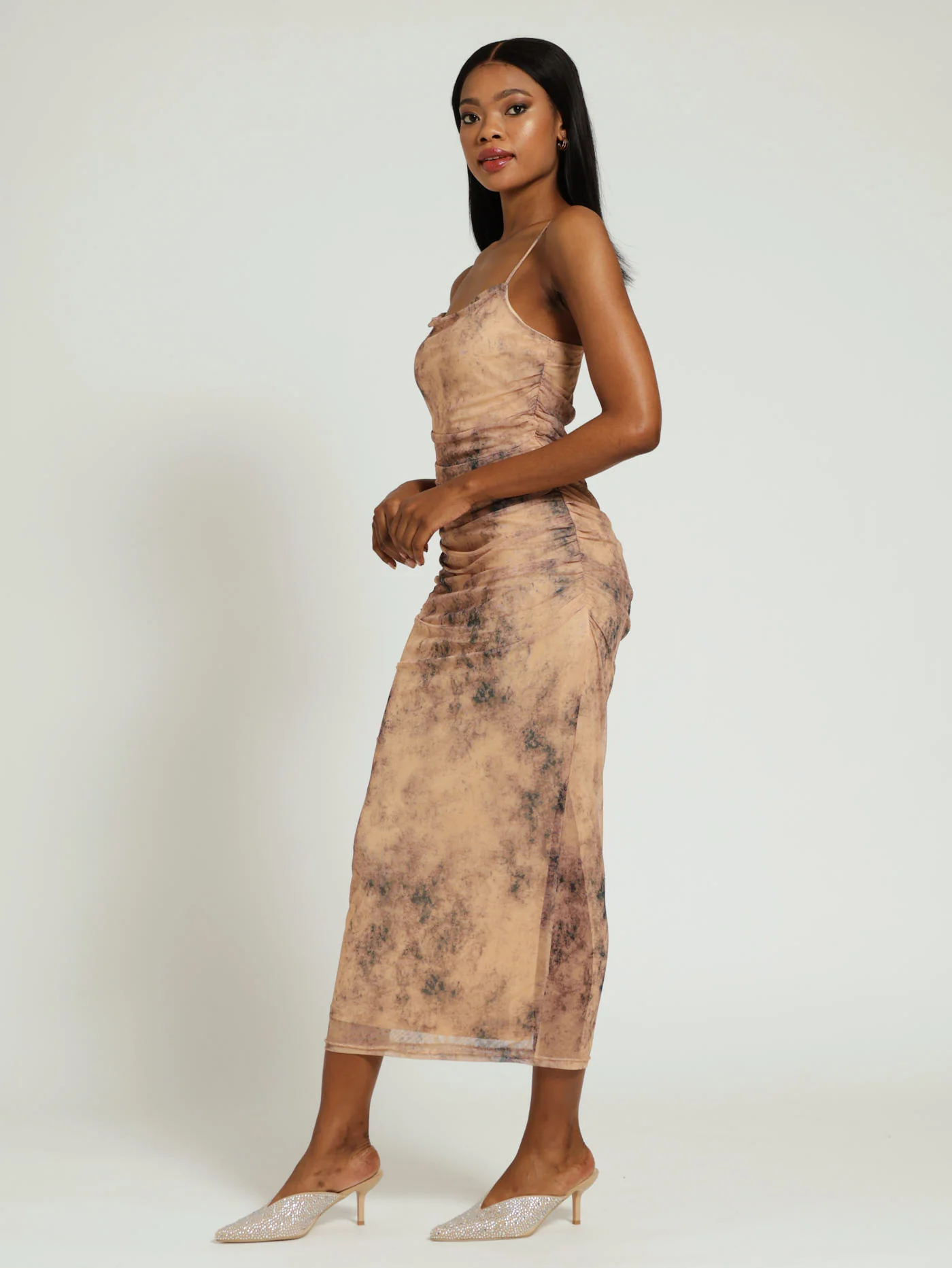 Strappy Ruched Mesh Dress - Image 2