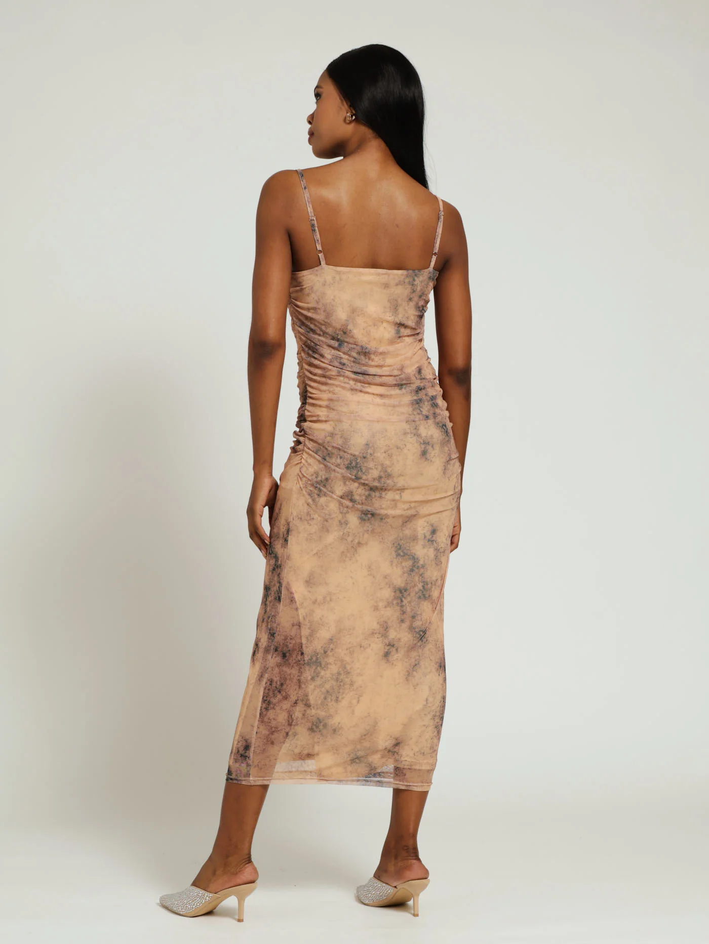Strappy Ruched Mesh Dress - Image 3