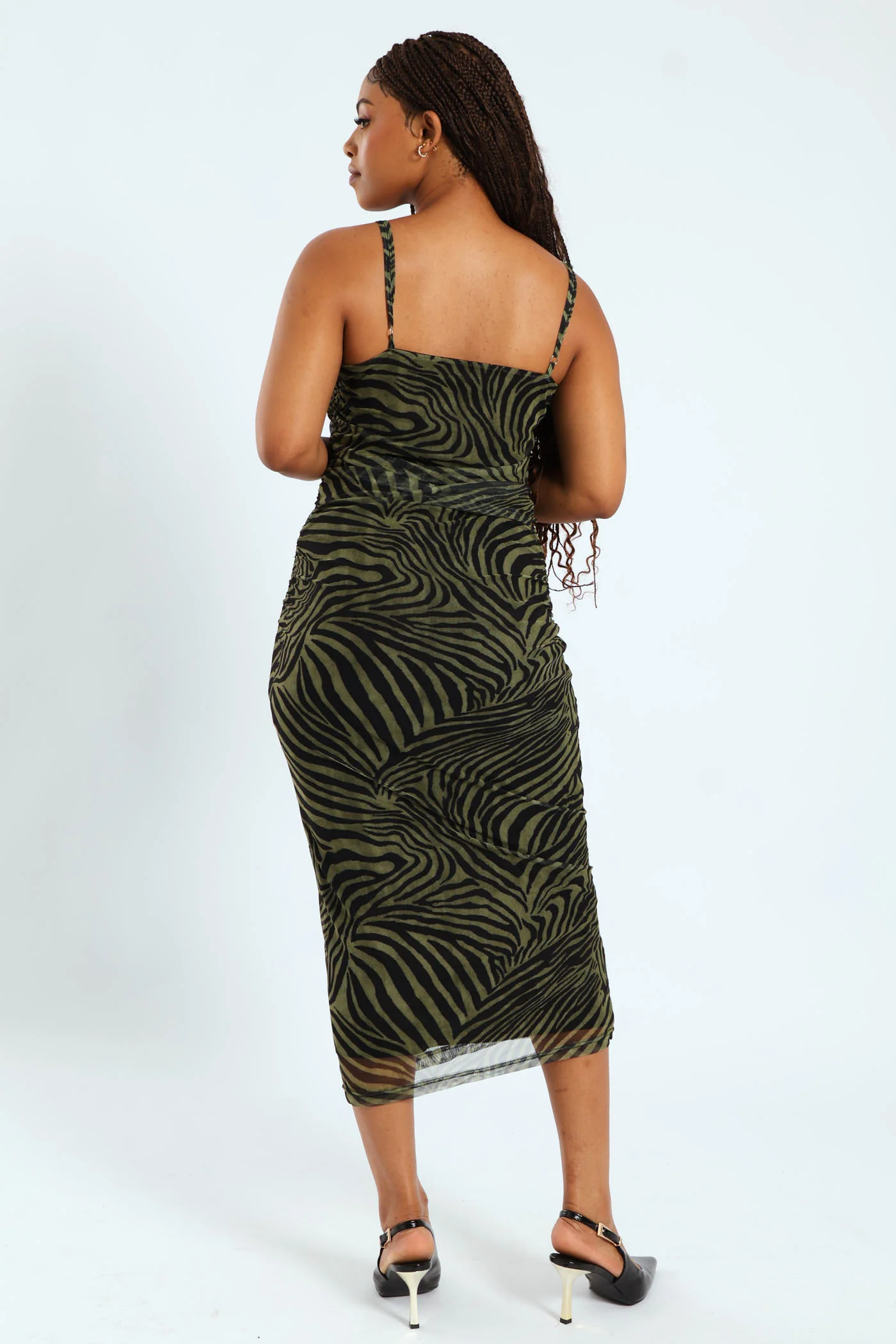Strappy Ruched Mesh Printed Dress - Multi - Image 2