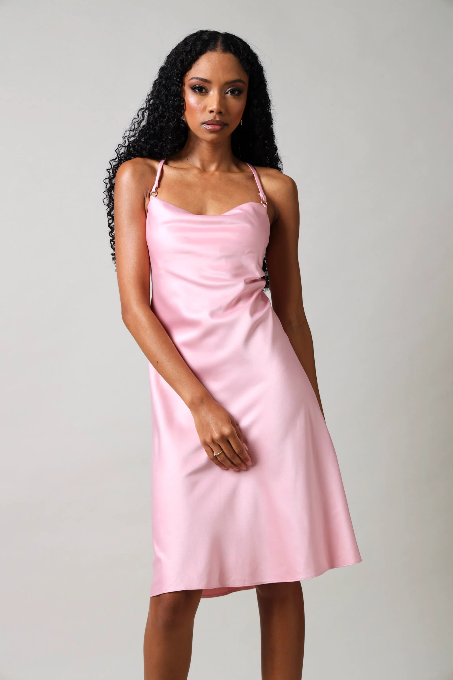 Strappy Satin Mini Dress - Pink