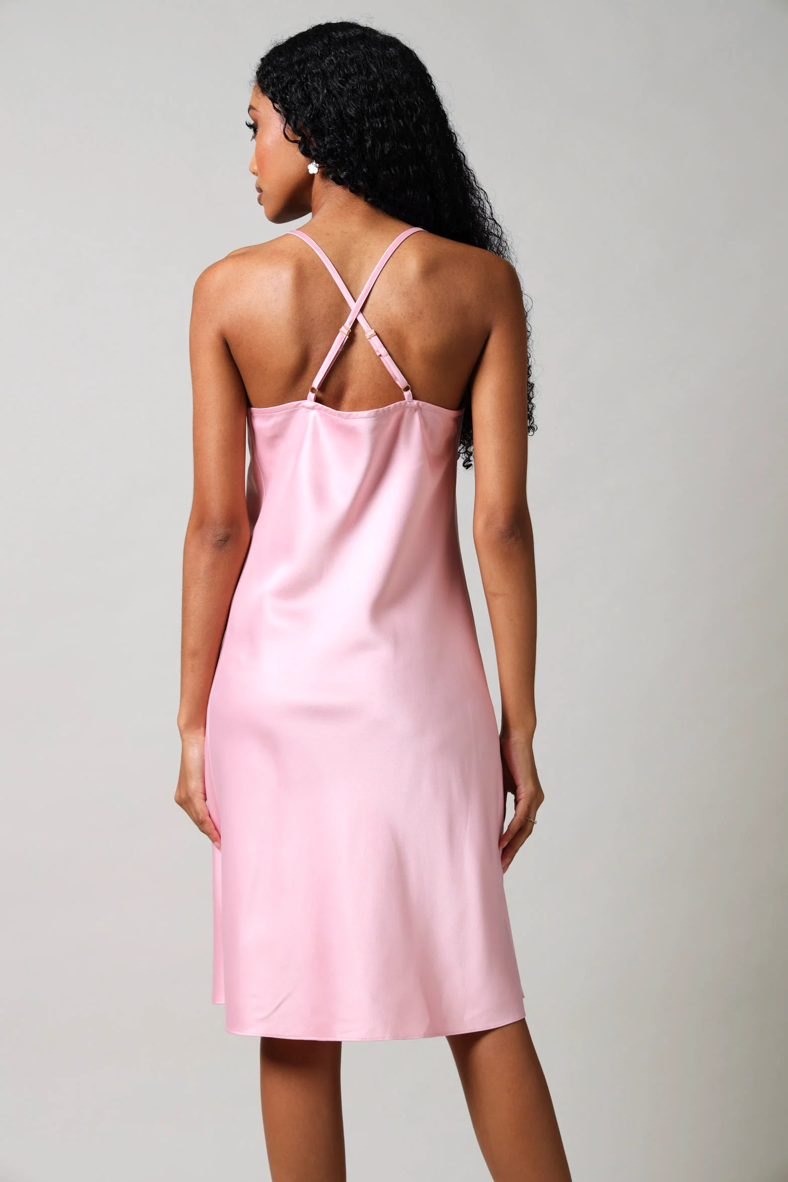 Strappy Satin Mini Dress - Pink - Image 3