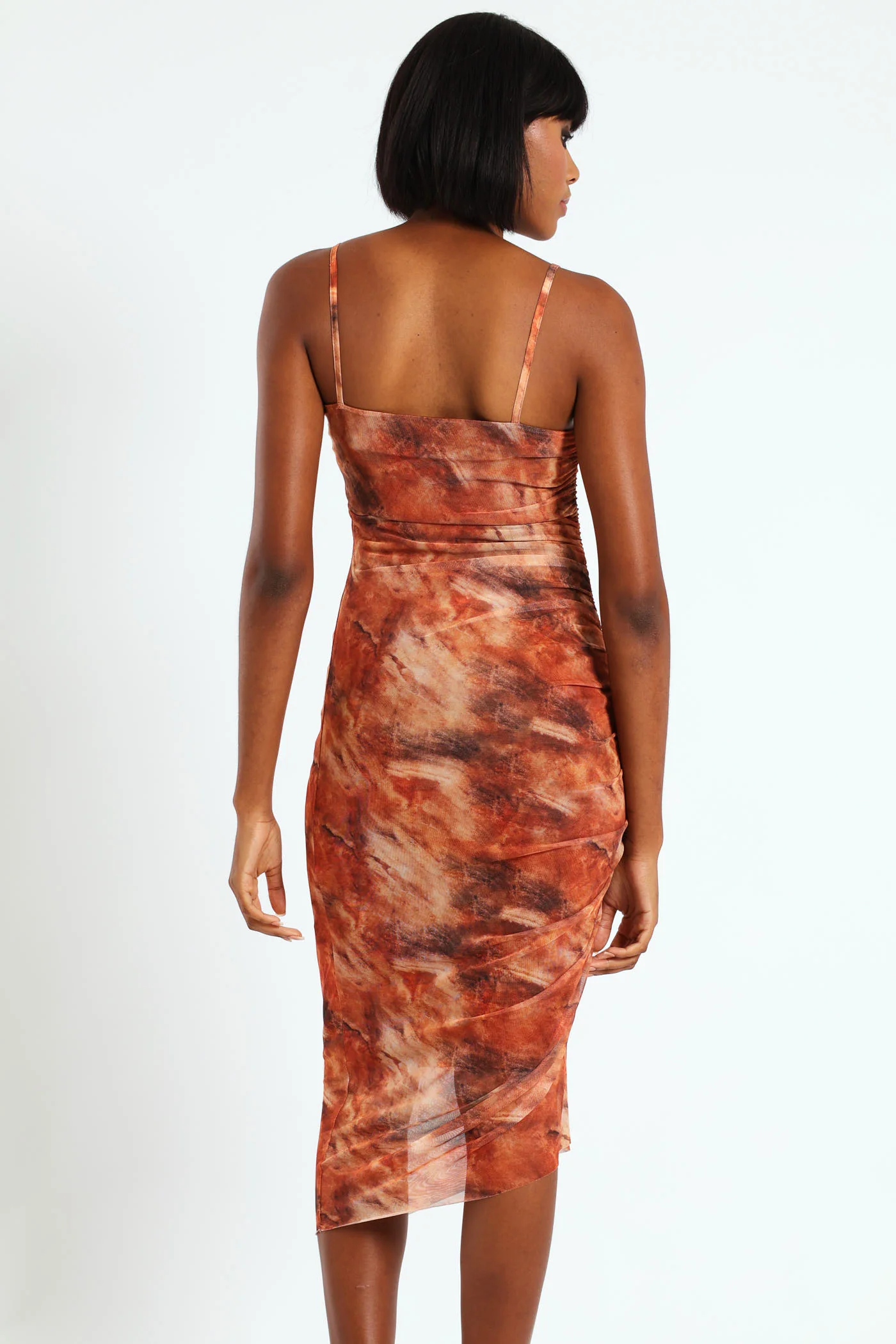 Strappy Side Gauged Midi Dress - Multi - Image 3