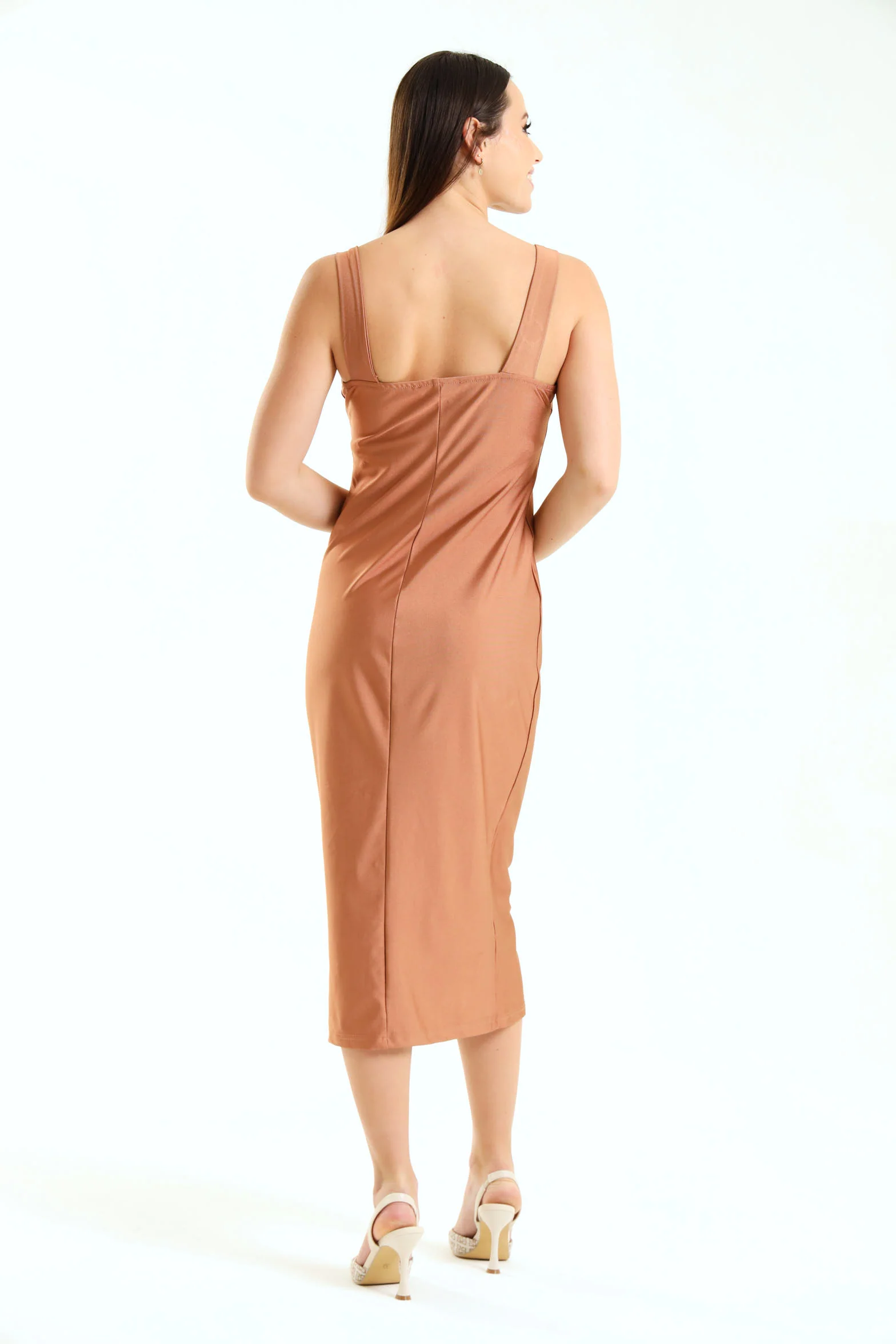 Strappy Wide Ring Trim Bodycon Dress - Mocha - Image 4