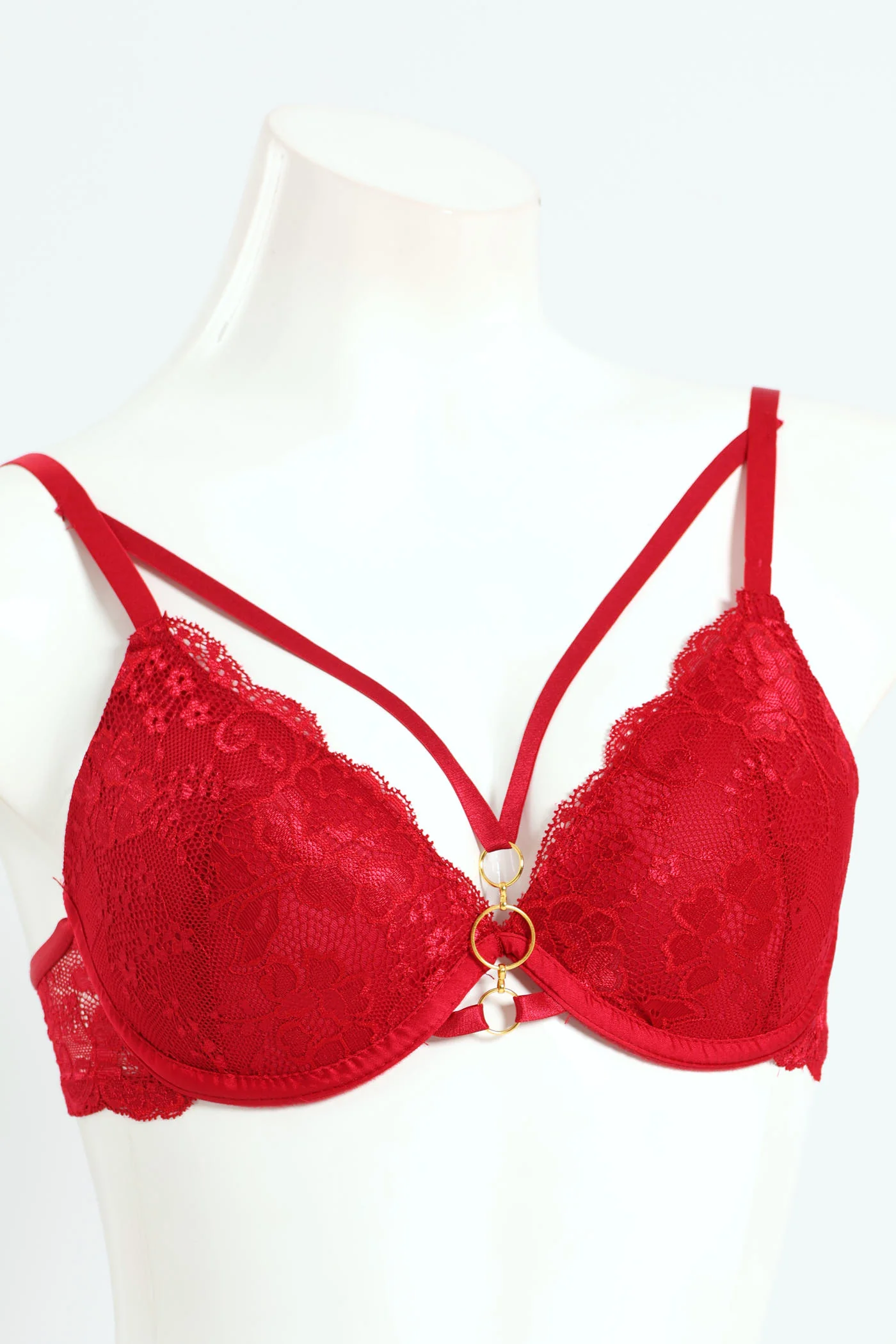 Strappy Y-Front T-Shirt Bra - Red