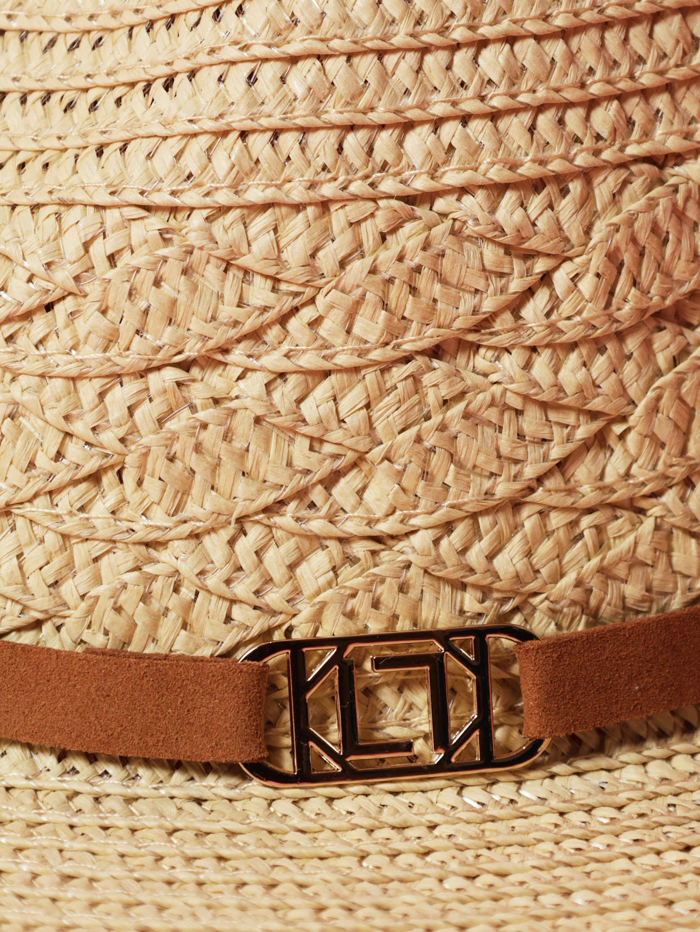 Straw Fedora Hat With Monogram Metal Plaque - Natural - Image 2