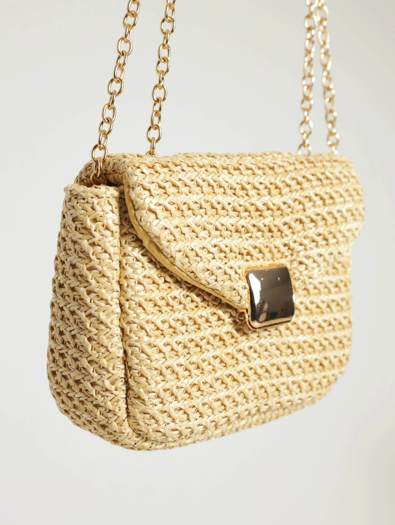 Straw Gold Clasp Satchel Bag - Image 2