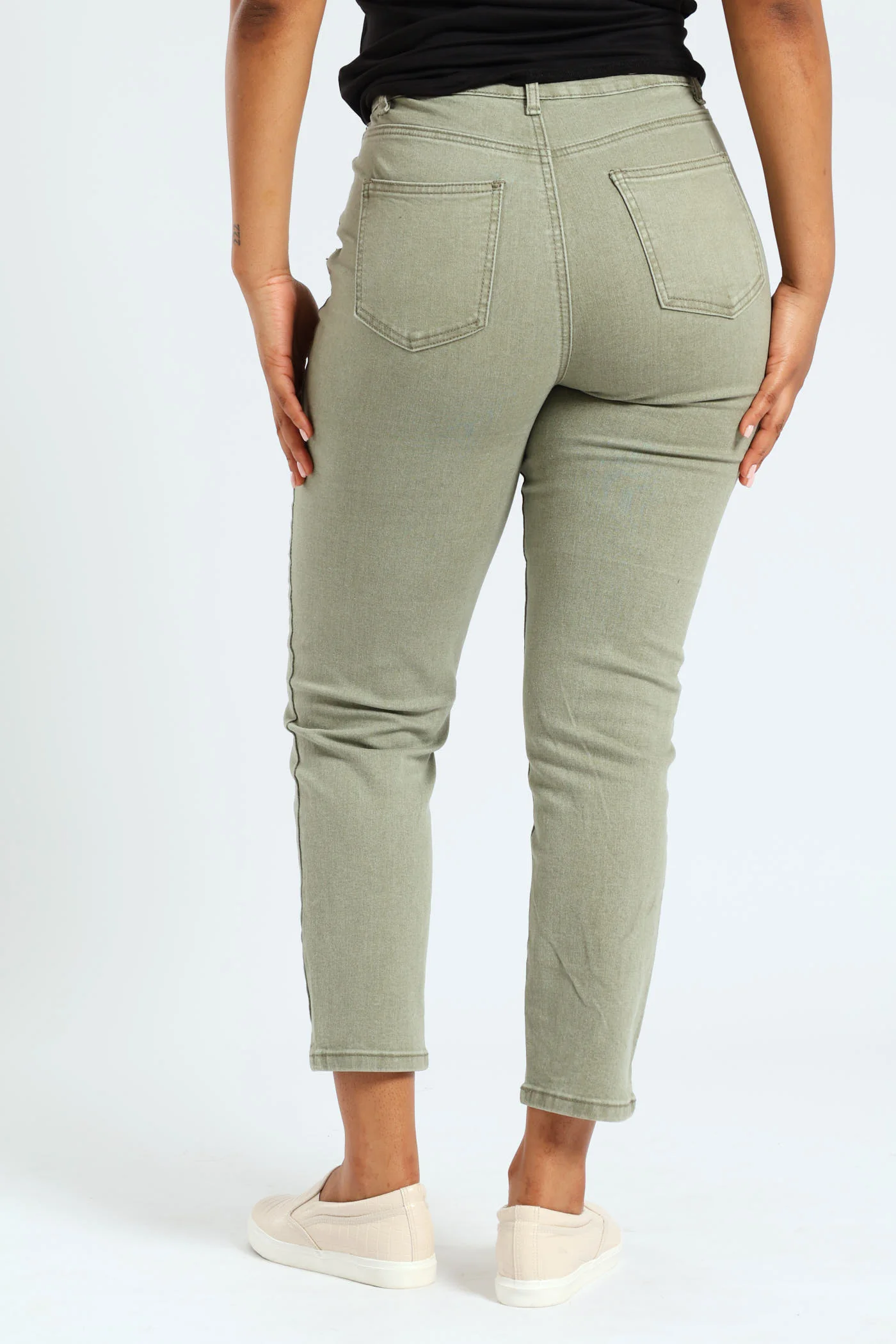 Stretch Twill Mom Jean - Sage - Image 4