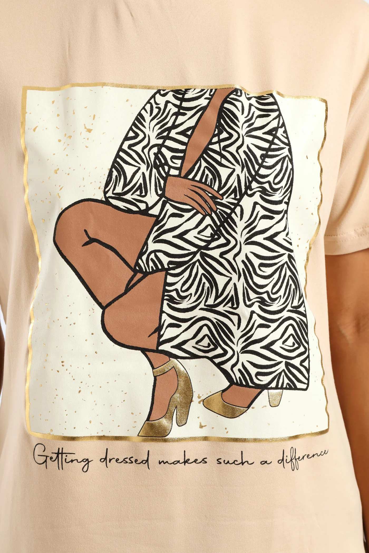 Stripe Blazer Girl Screen Tee - Beige - Image 3