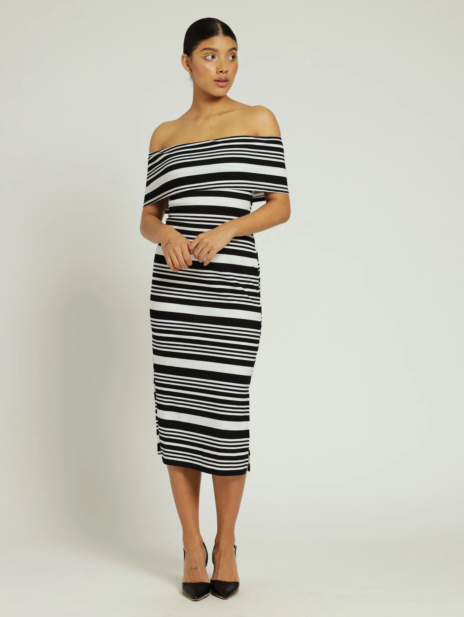 Stripe Bodycon Band Dress - Black/Cream