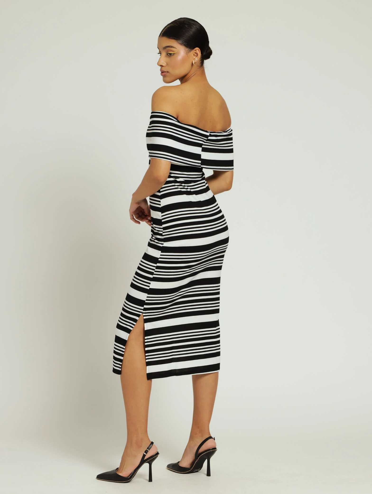 Stripe Bodycon Band Dress - Black/Cream - Image 2