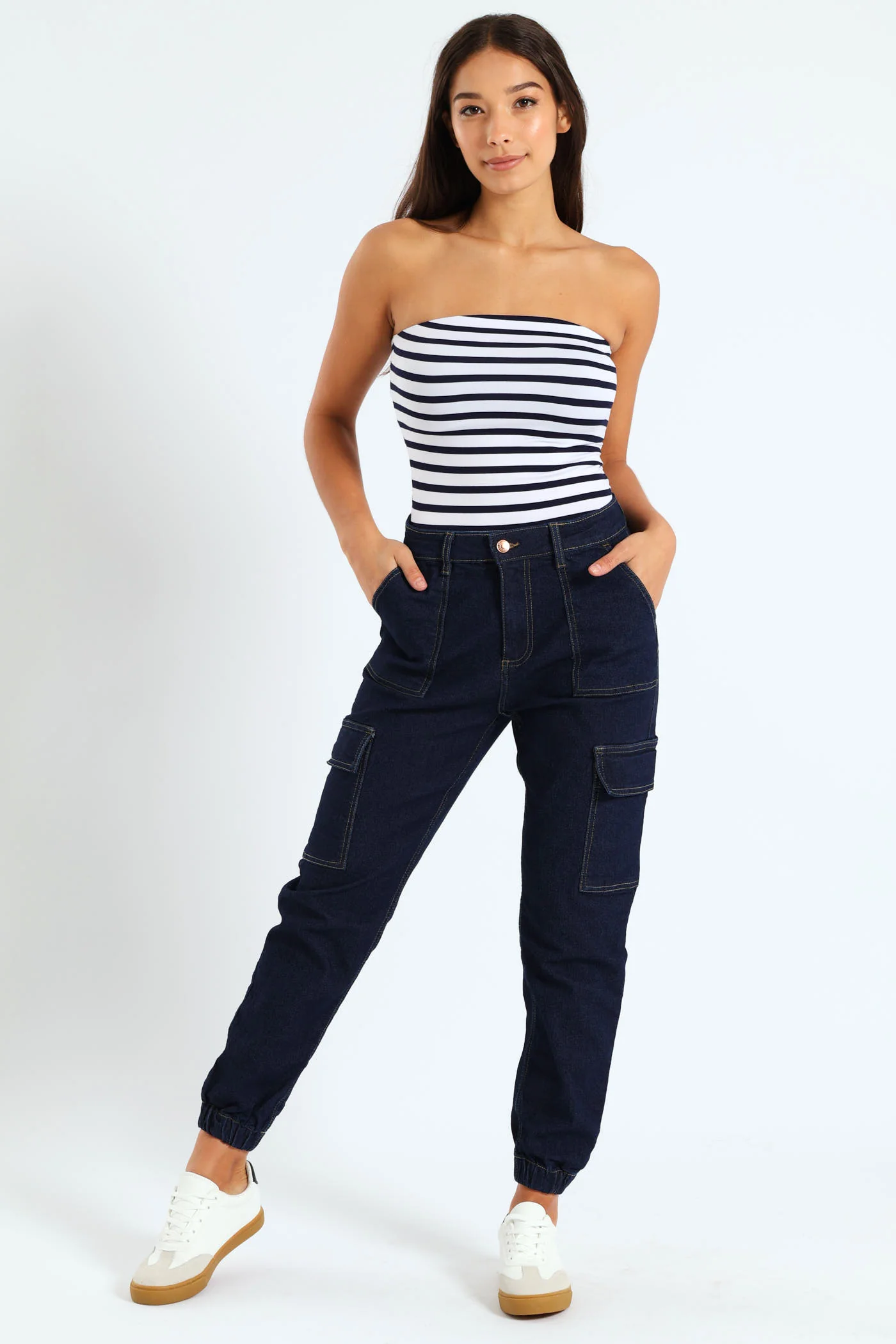 Stripe Boobtube Top - Navy/White - Image 5